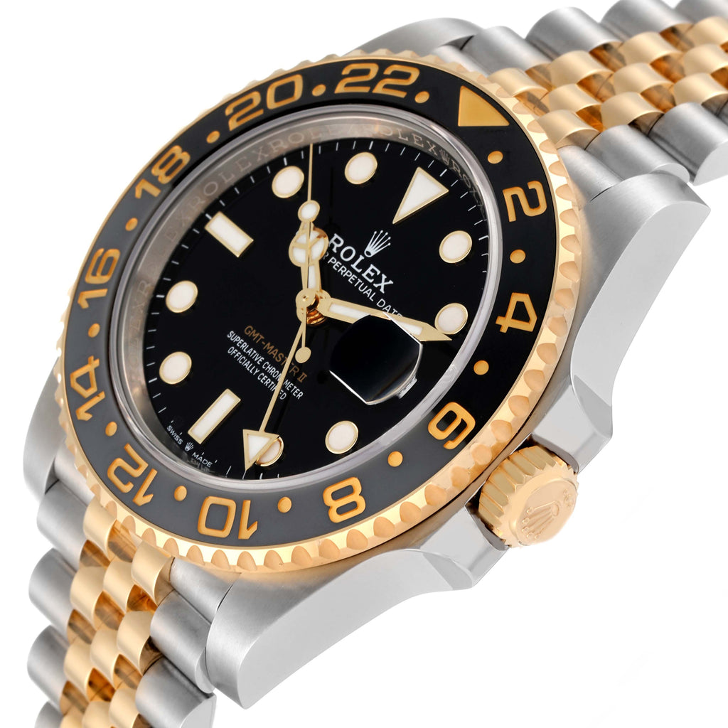 Rolex GMT Master II Yellow Gold Steel Black Grey Bezel Mens Watch 126713 Unworn