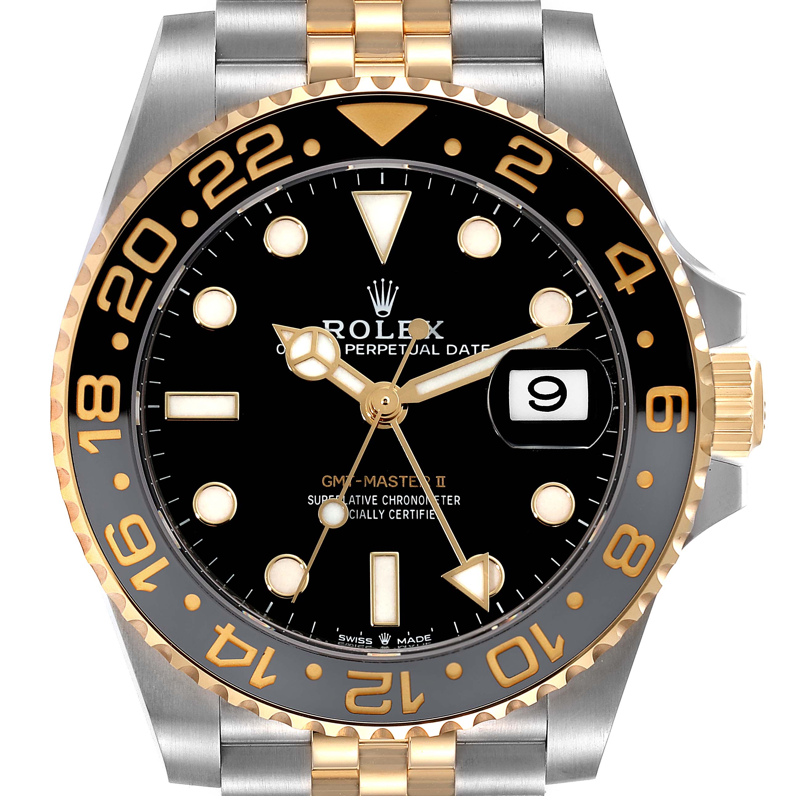 Rolex GMT Master II Yellow Gold Steel Black Grey Bezel Mens Watch 126713 Unworn