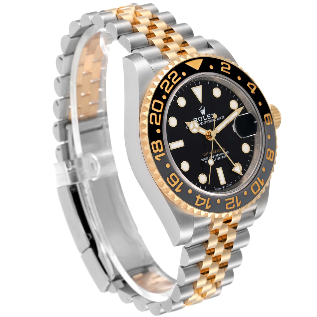 Rolex GMT Master II Yellow Gold Steel Black Grey Bezel Mens Watch 126713