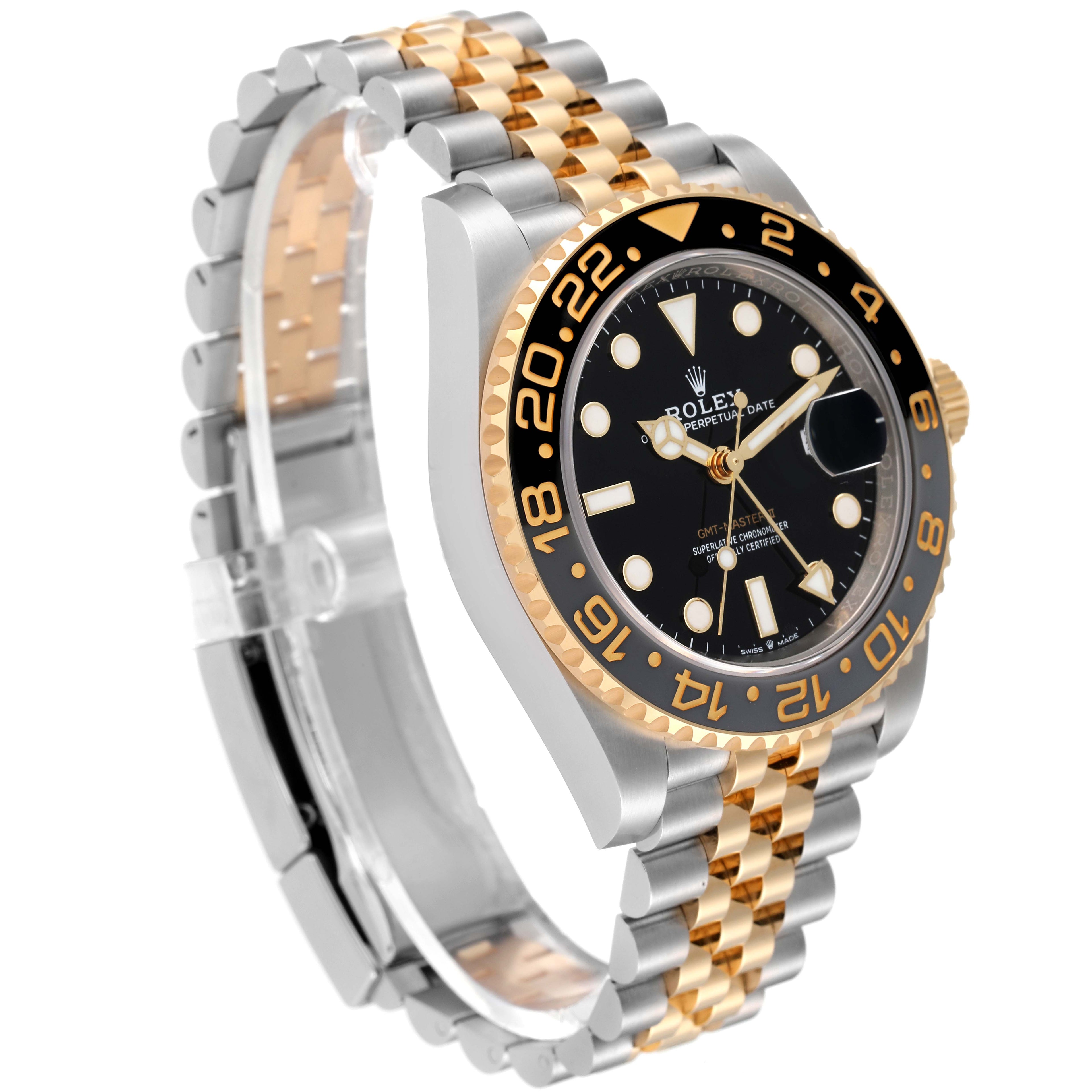 Rolex GMT Master II Yellow Gold Steel Black Grey Bezel Mens Watch 126713