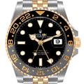 Rolex GMT Master II Yellow Gold Steel Black Grey Bezel Mens Watch 126713