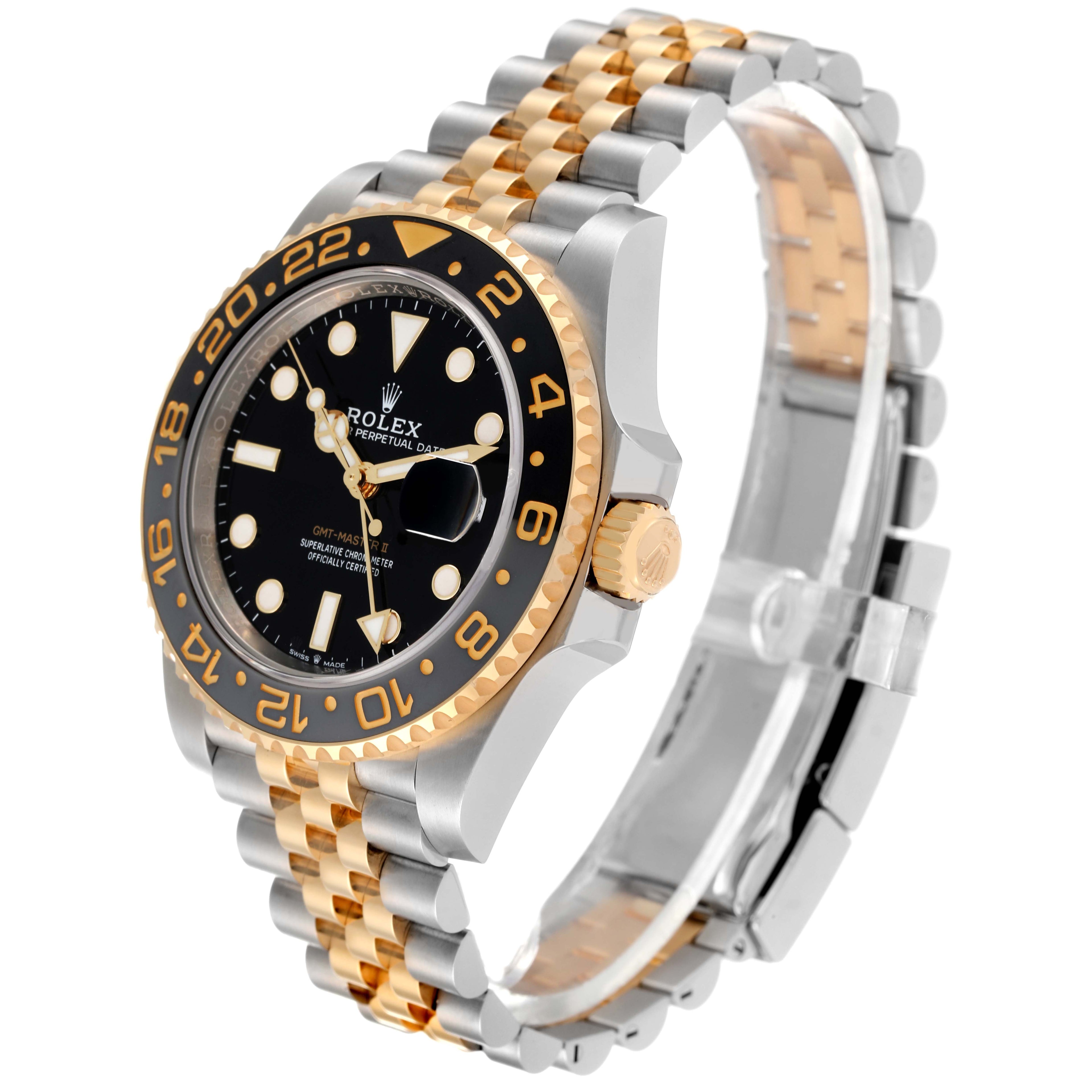 Rolex GMT Master II Yellow Gold Steel Black Grey Bezel Mens Watch 126713