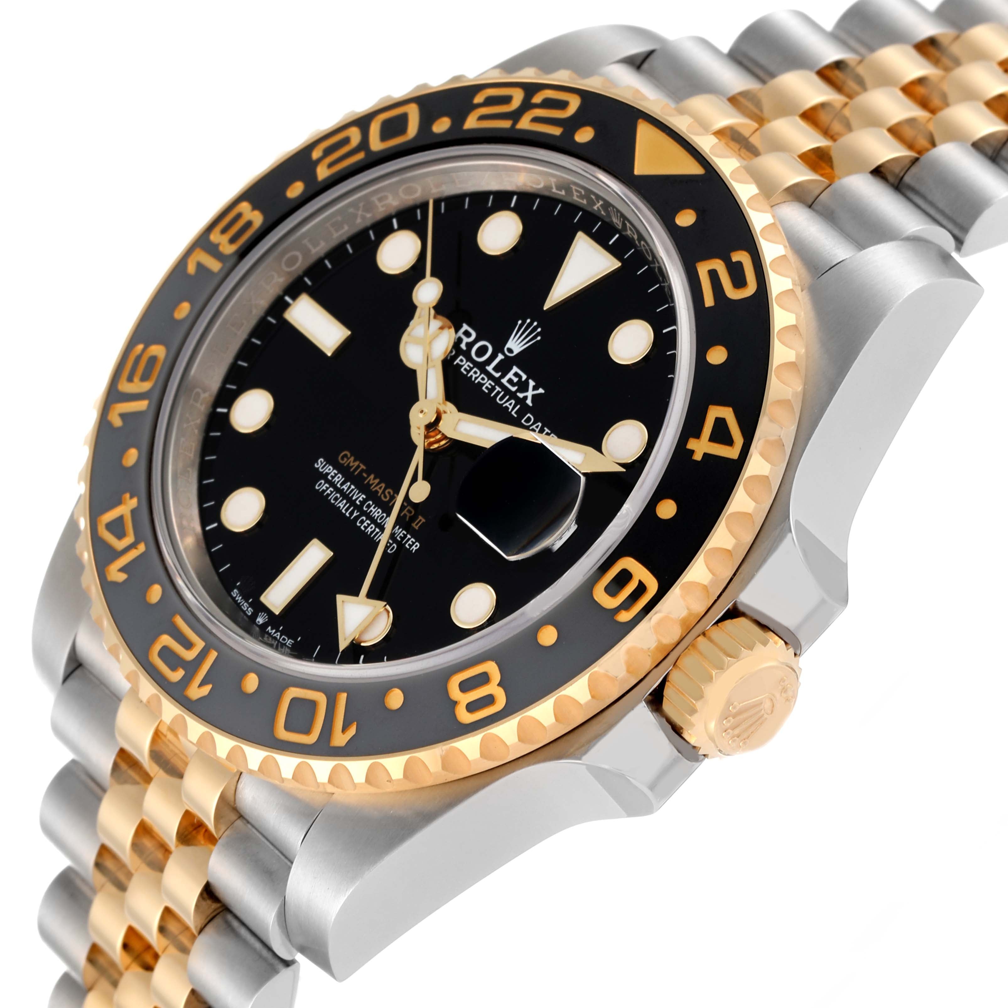 Rolex GMT Master II Yellow Gold Steel Black Grey Bezel Mens Watch 126713