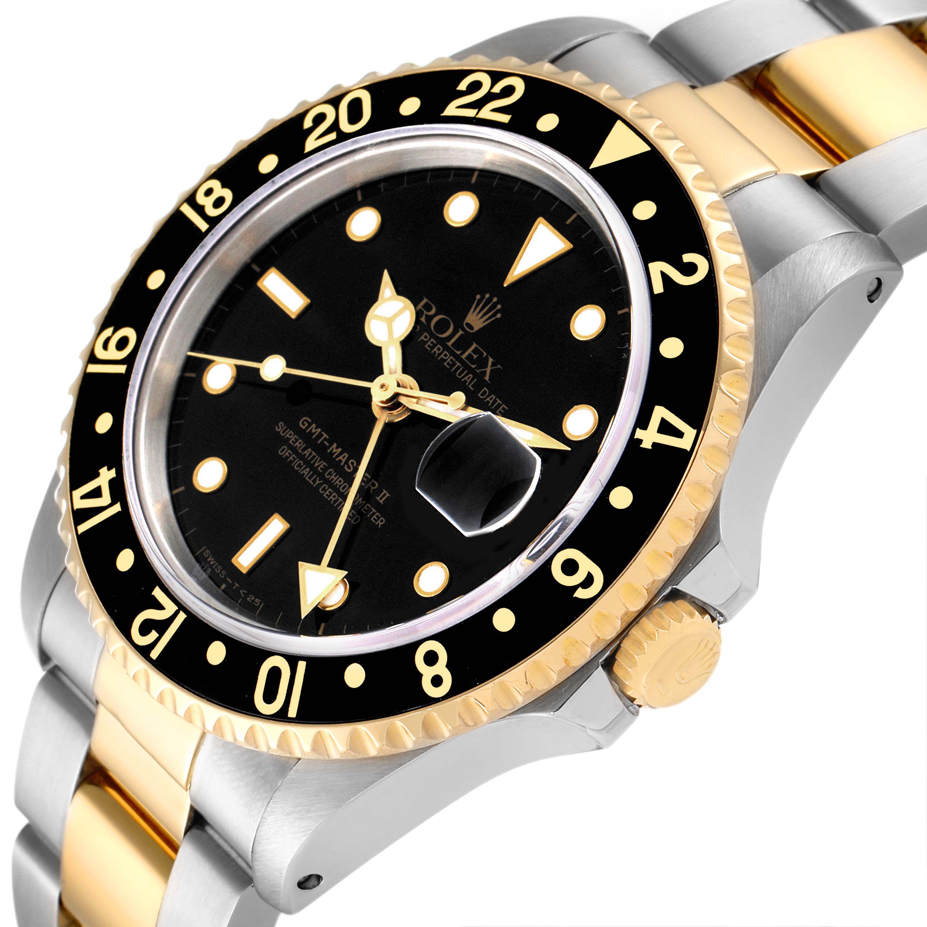 Rolex GMT Master II Yellow Gold Steel Oyster Bracelet Mens Watch 16713 Box Papers