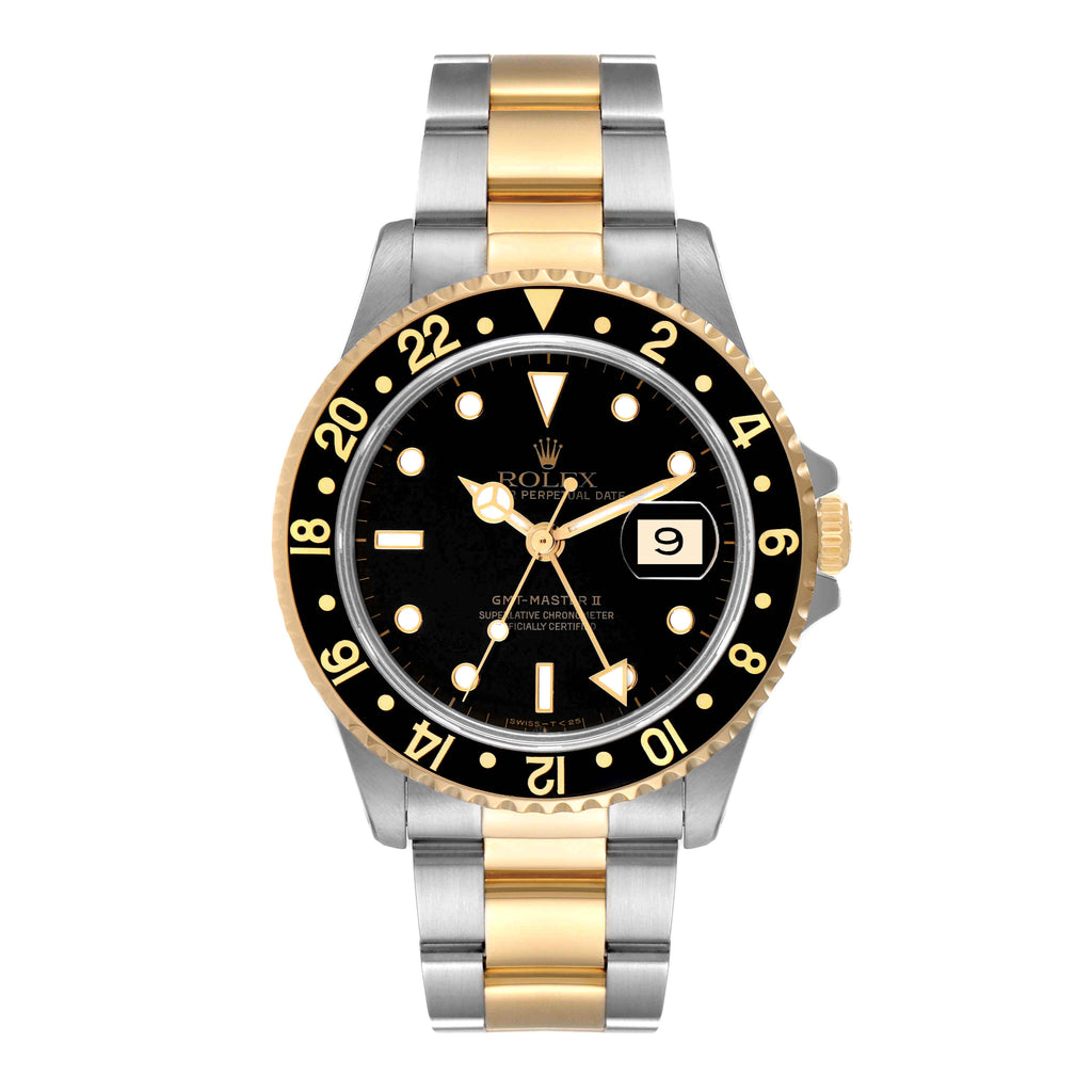 Rolex GMT Master II Yellow Gold Steel Oyster Bracelet Mens Watch 16713 Box Papers