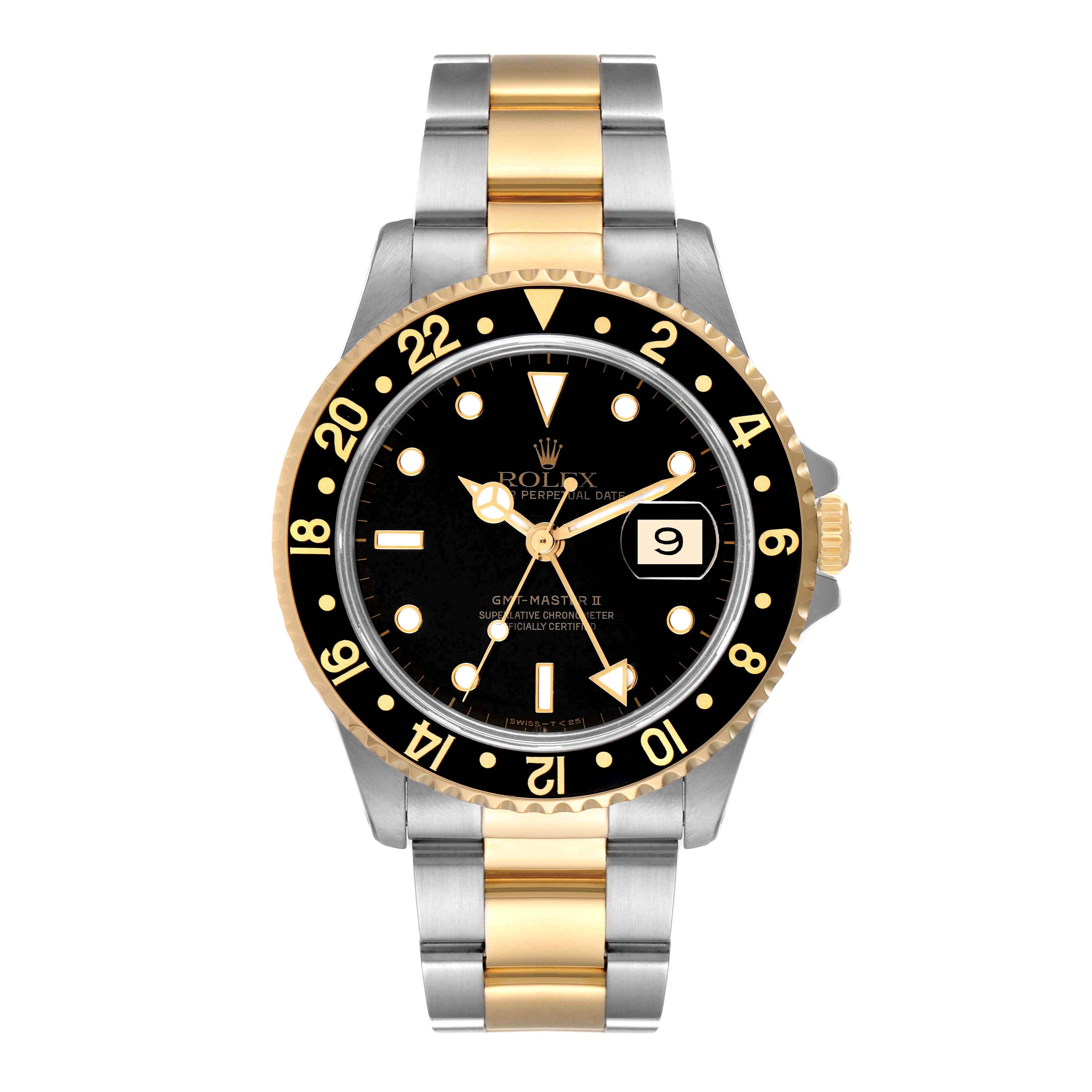 Rolex GMT Master II Yellow Gold Steel Oyster Bracelet Mens Watch 16713 Box Papers
