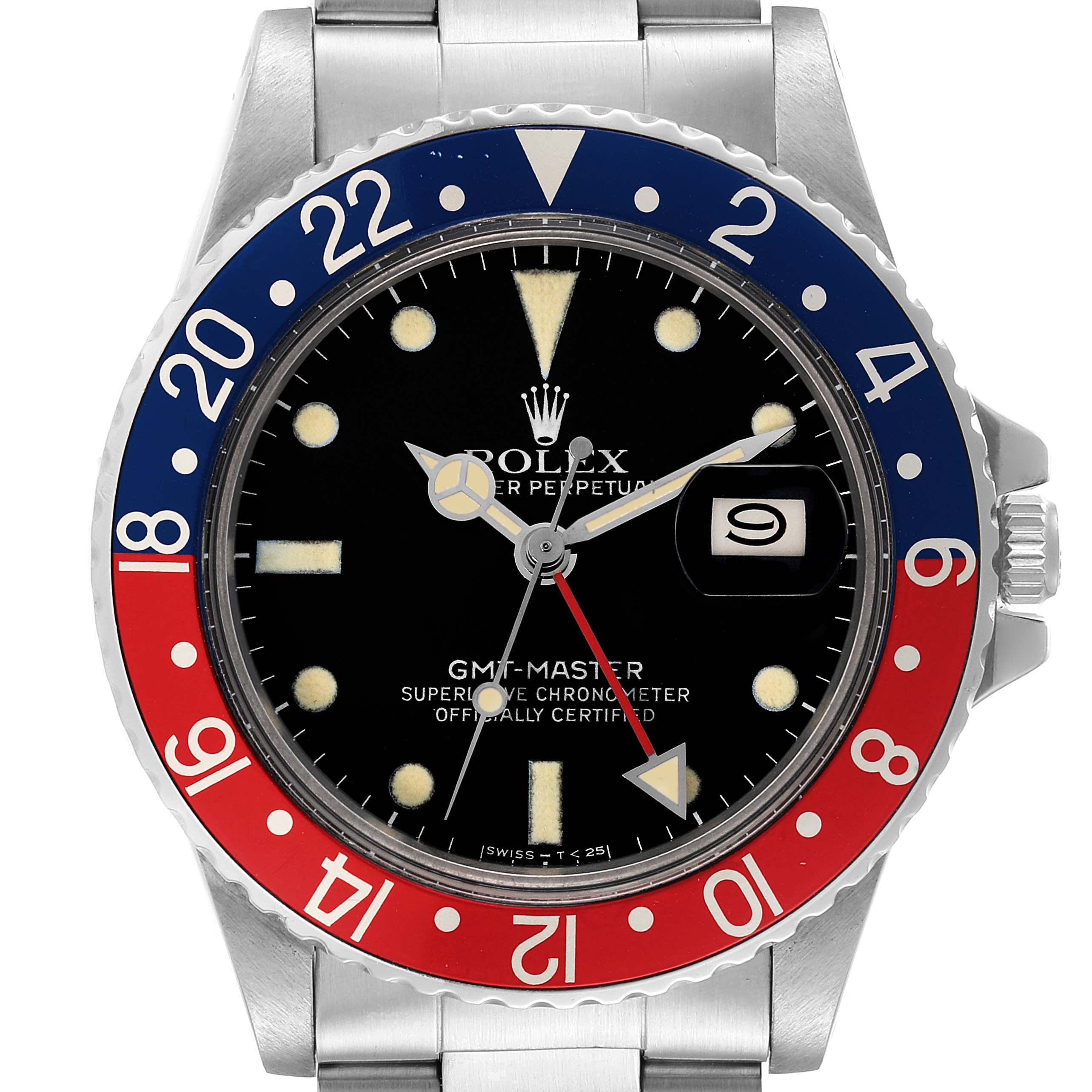 Rolex GMT Master Pepsi Bezel Vintage Matte Dial Steel Mens Watch 16750