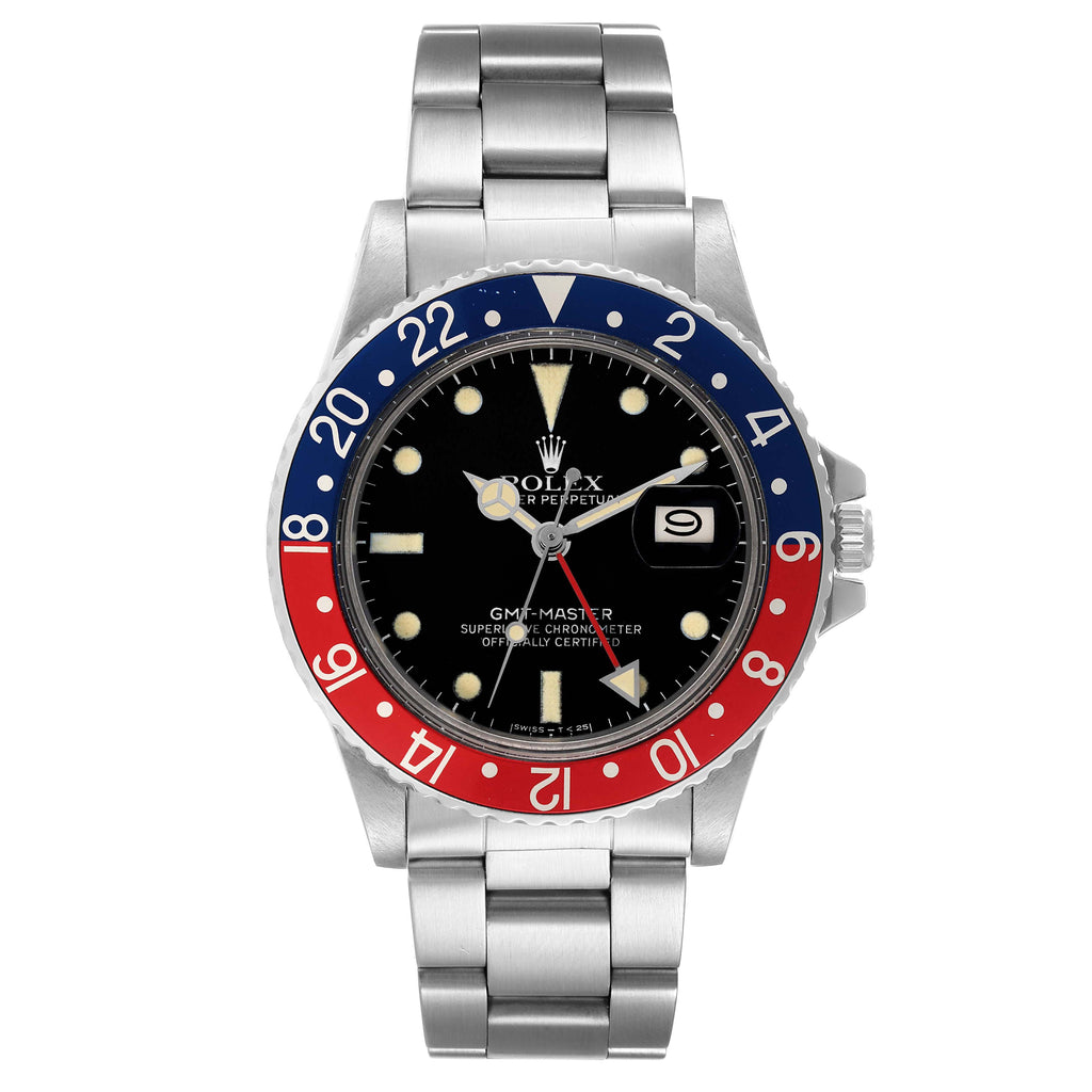 Rolex GMT Master Pepsi Bezel Vintage Matte Dial Steel Mens Watch 16750