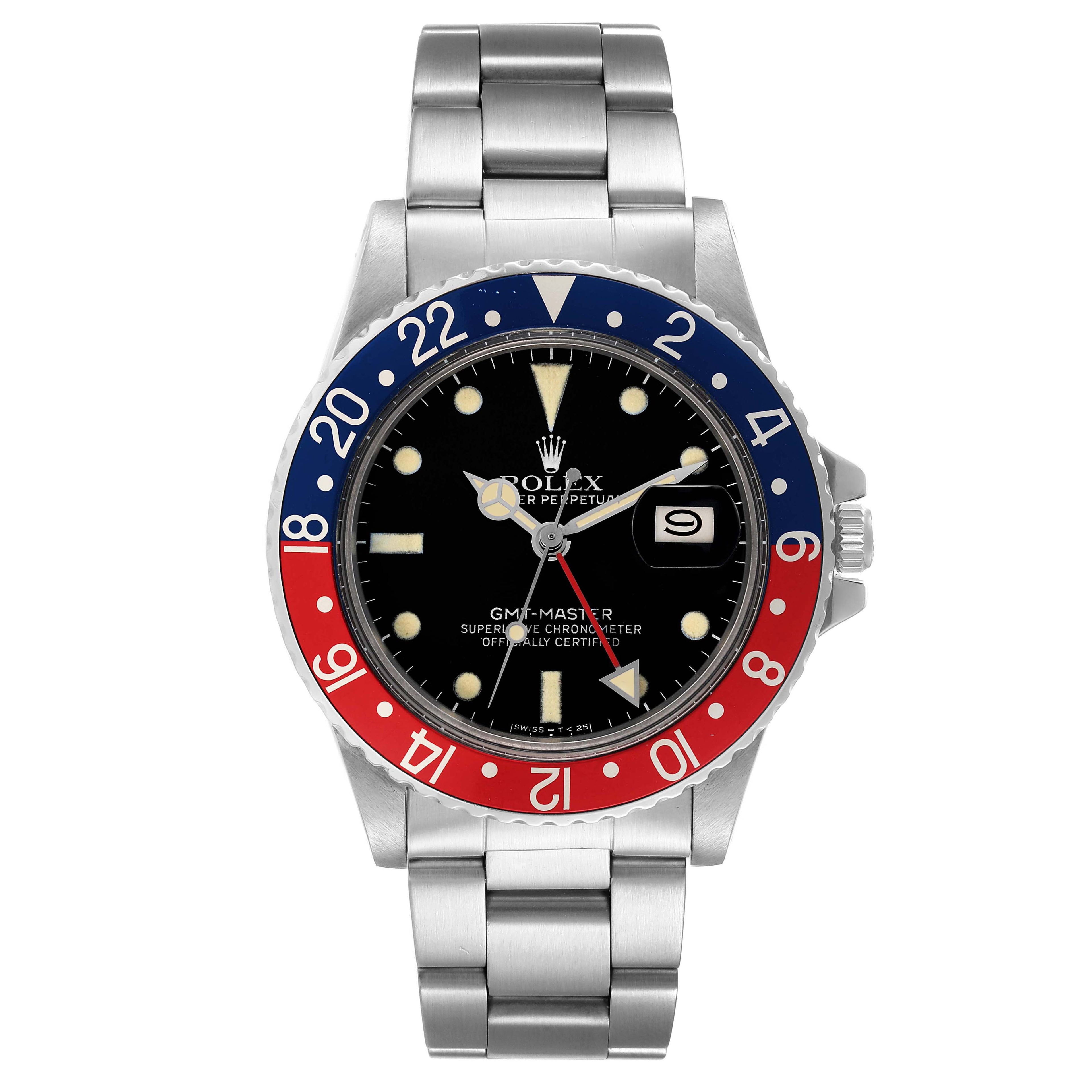 Rolex GMT Master Pepsi Bezel Vintage Matte Dial Steel Mens Watch 16750