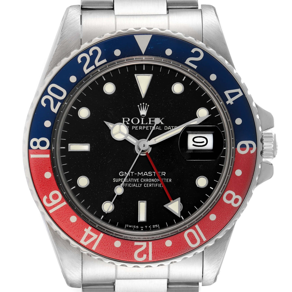 Rolex GMT Master Pepsi Bezel Vintage Steel Mens Watch 16750