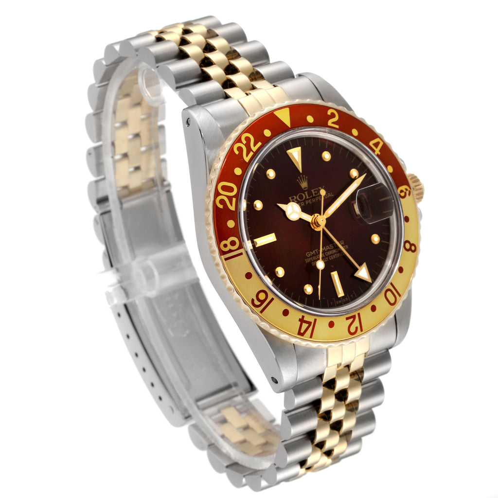 Rolex GMT Master Rootbeer Yellow Gold Steel Nipple Dial Vintage Watch 16753