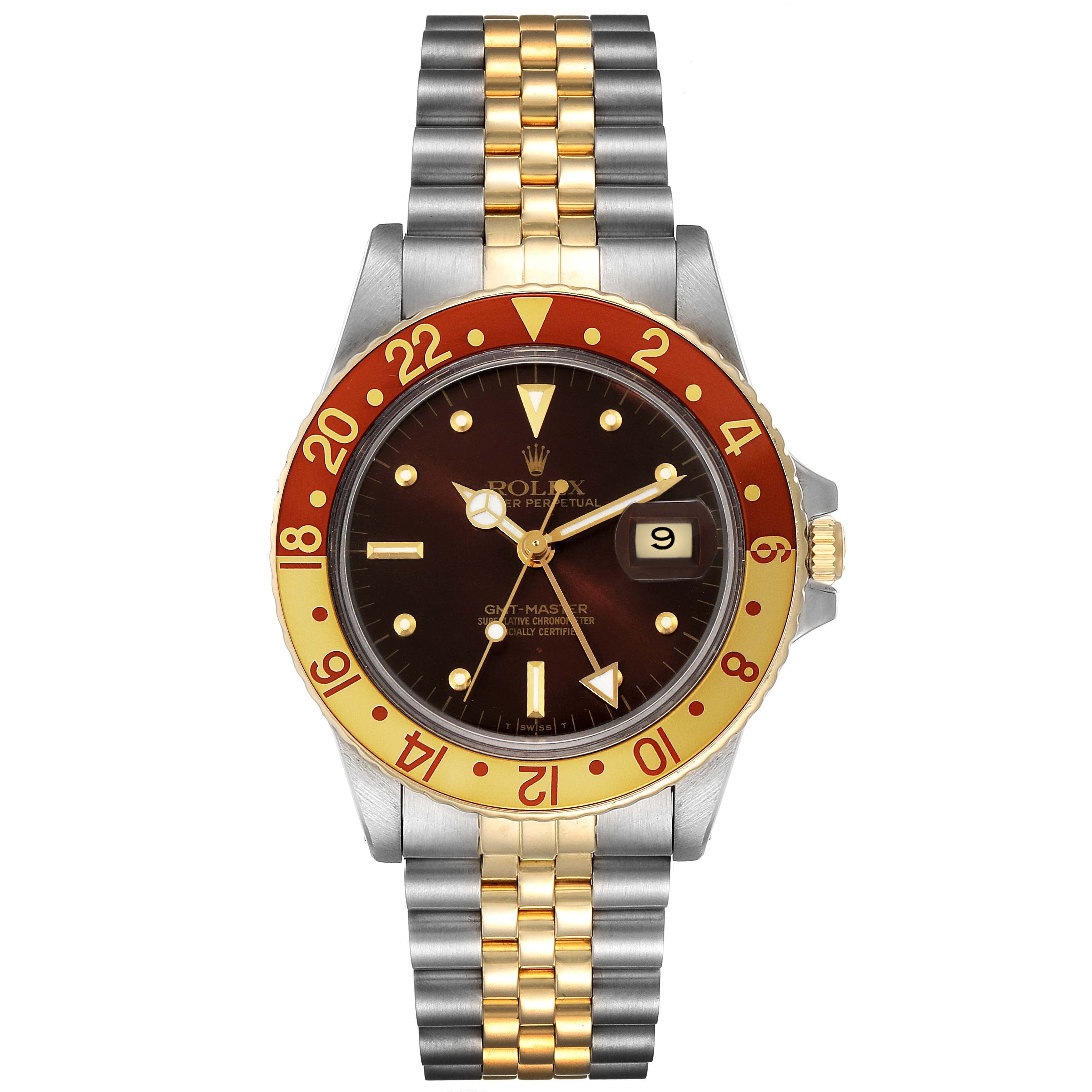 Rolex GMT Master Rootbeer Yellow Gold Steel Nipple Dial Vintage Watch 16753