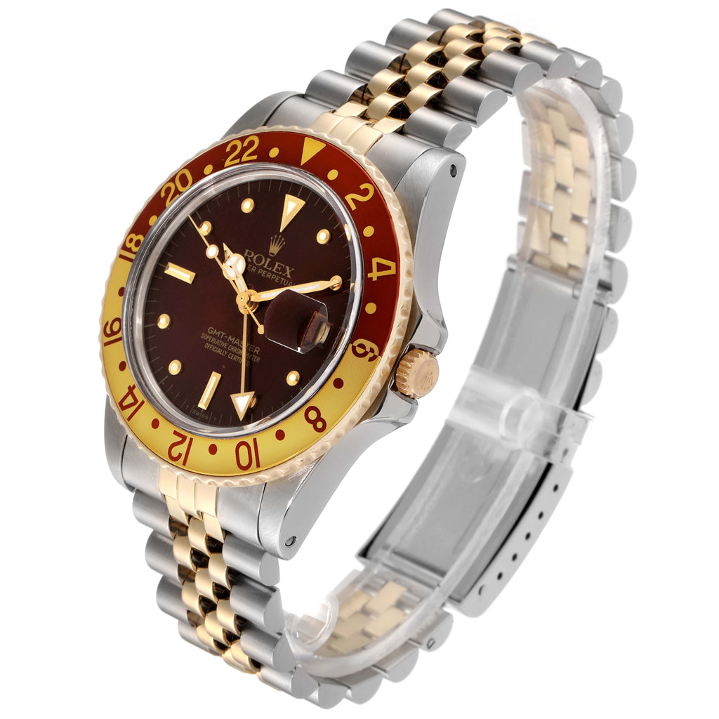 Rolex GMT Master Rootbeer Yellow Gold Steel Nipple Dial Vintage Watch 16753