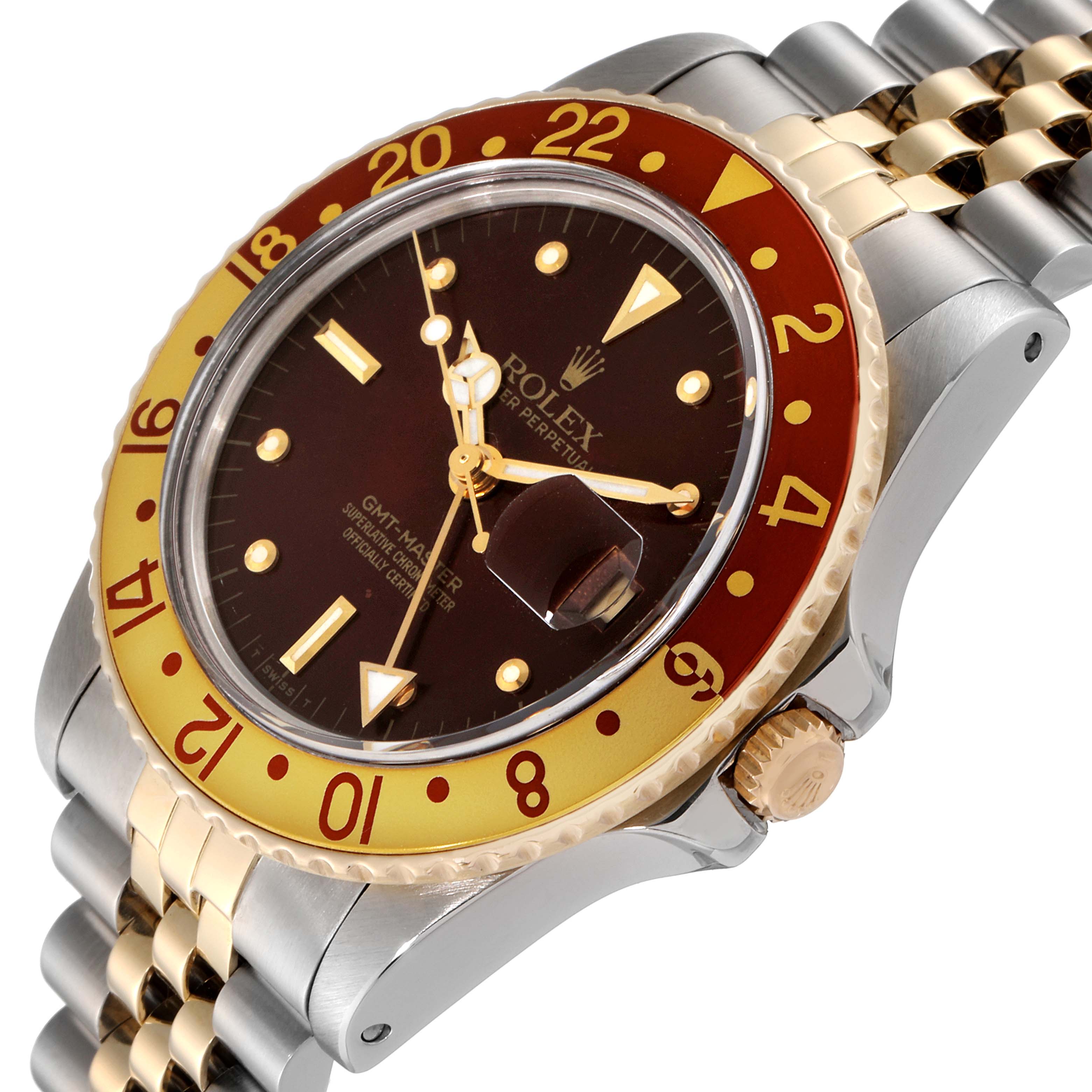 Rolex GMT Master Rootbeer Yellow Gold Steel Nipple Dial Vintage Watch 16753