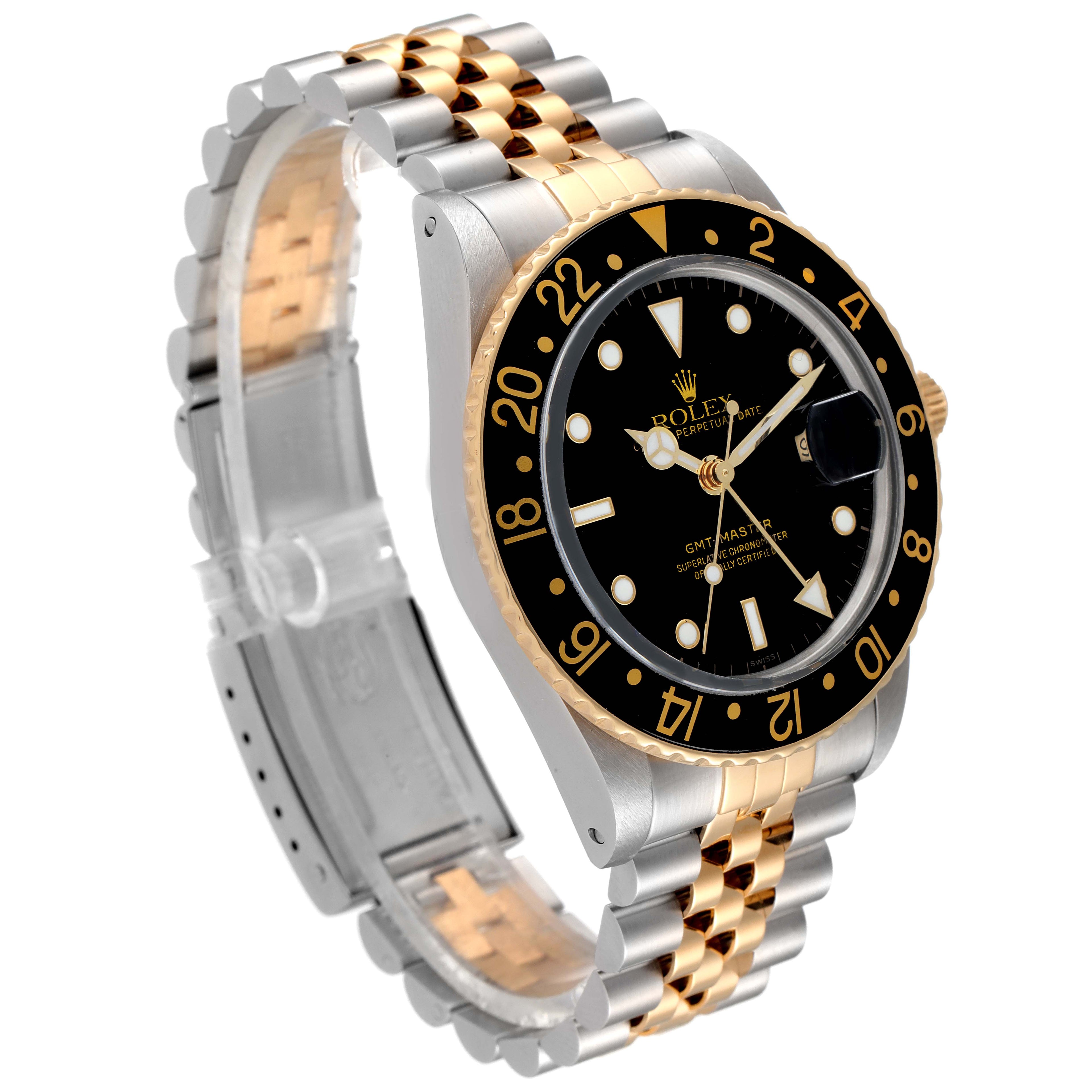Rolex GMT Master Steel Yellow Gold Black Dial Vintage Watch 16753 Box Papers