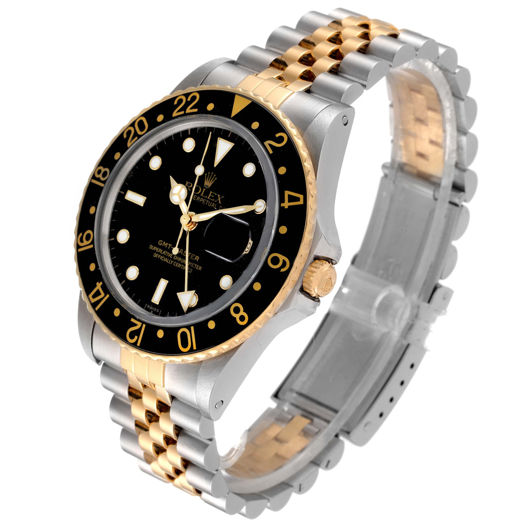 Rolex GMT Master Steel Yellow Gold Black Dial Vintage Watch 16753 Box Papers