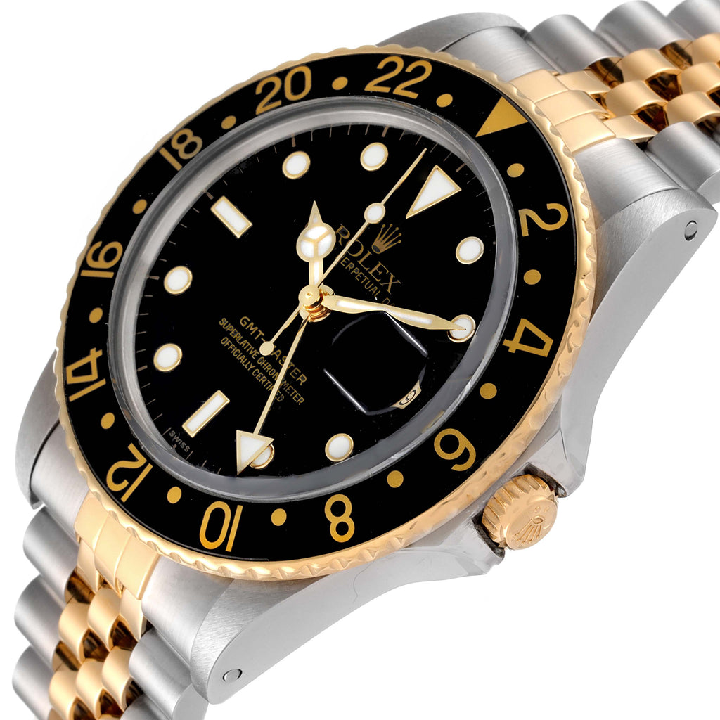 Rolex GMT Master Steel Yellow Gold Black Dial Vintage Watch 16753 Box Papers