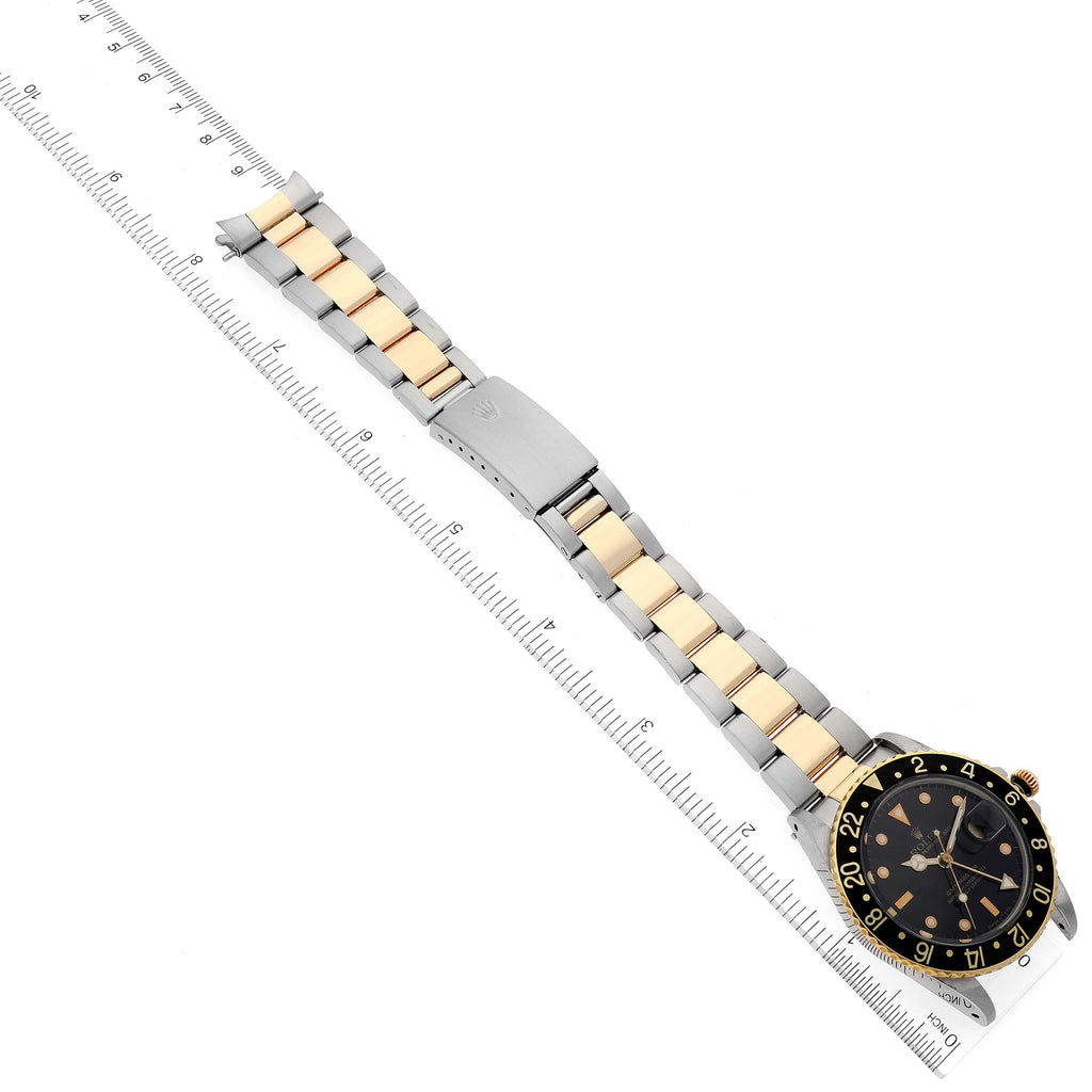 Rolex GMT Master Steel Yellow Gold Black Frosted Dial Vintage Watch 16753