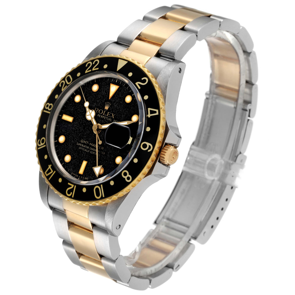 Rolex GMT Master Steel Yellow Gold Black Frosted Dial Vintage Watch 16753