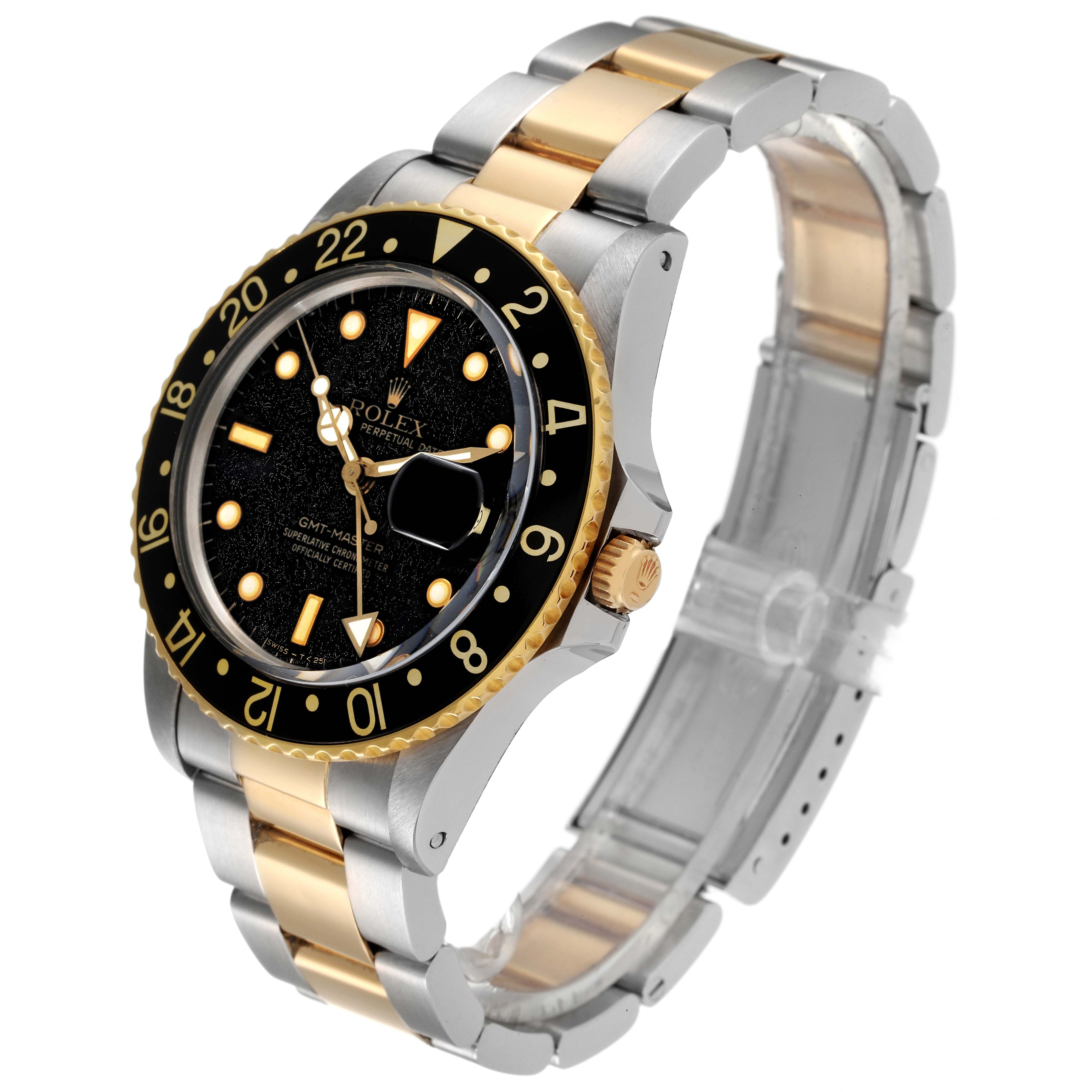 Rolex GMT Master Steel Yellow Gold Black Frosted Dial Vintage Watch 16753