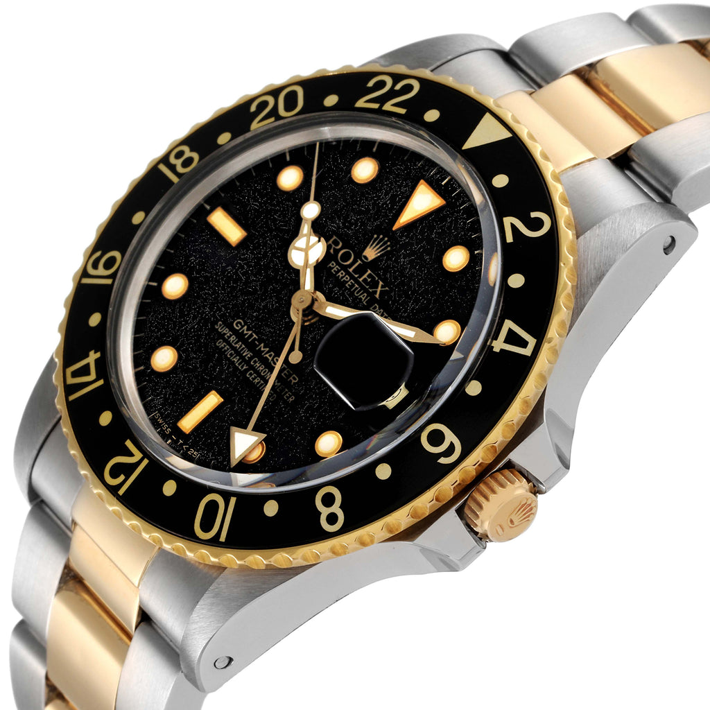 Rolex GMT Master Steel Yellow Gold Black Frosted Dial Vintage Watch 16753