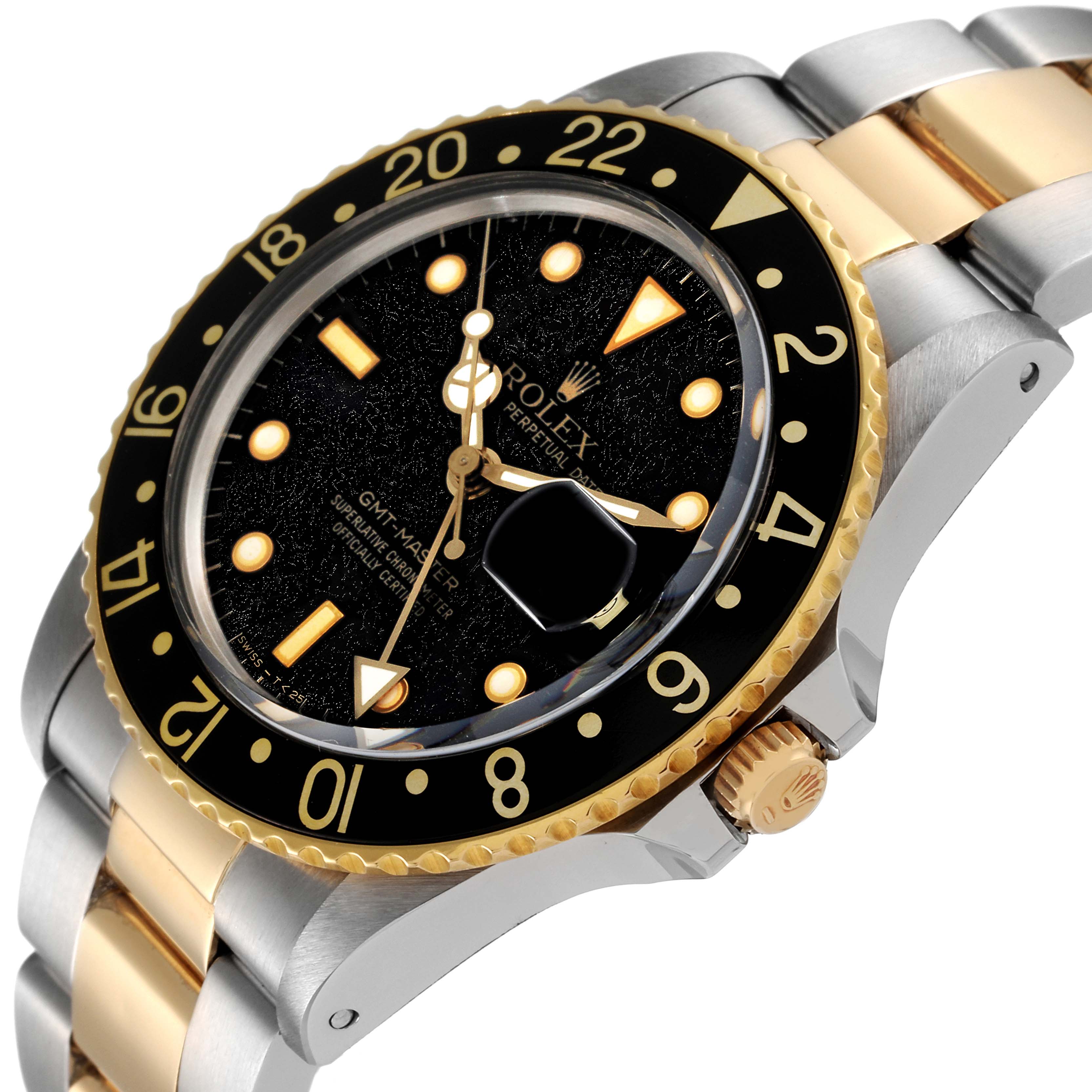 Rolex GMT Master Steel Yellow Gold Black Frosted Dial Vintage Watch 16753