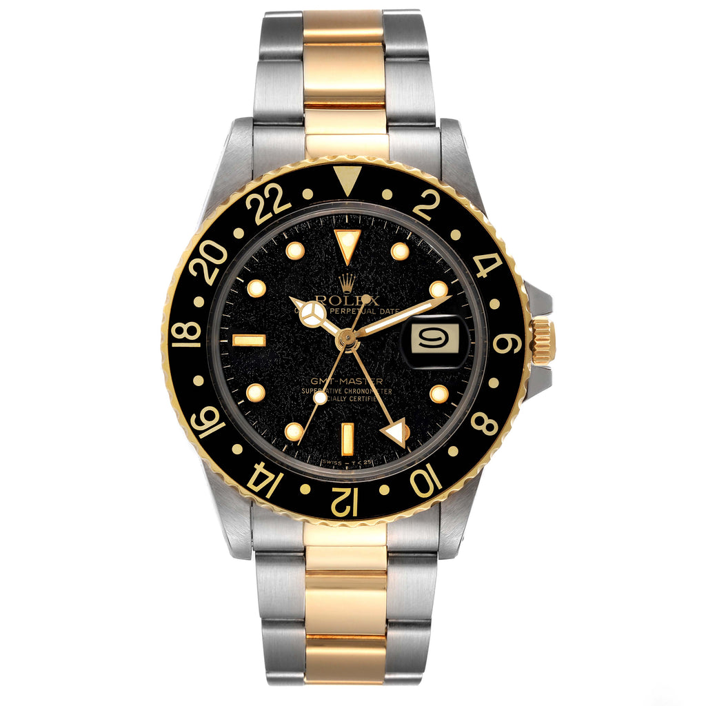 Rolex GMT Master Steel Yellow Gold Black Frosted Dial Vintage Watch 16753