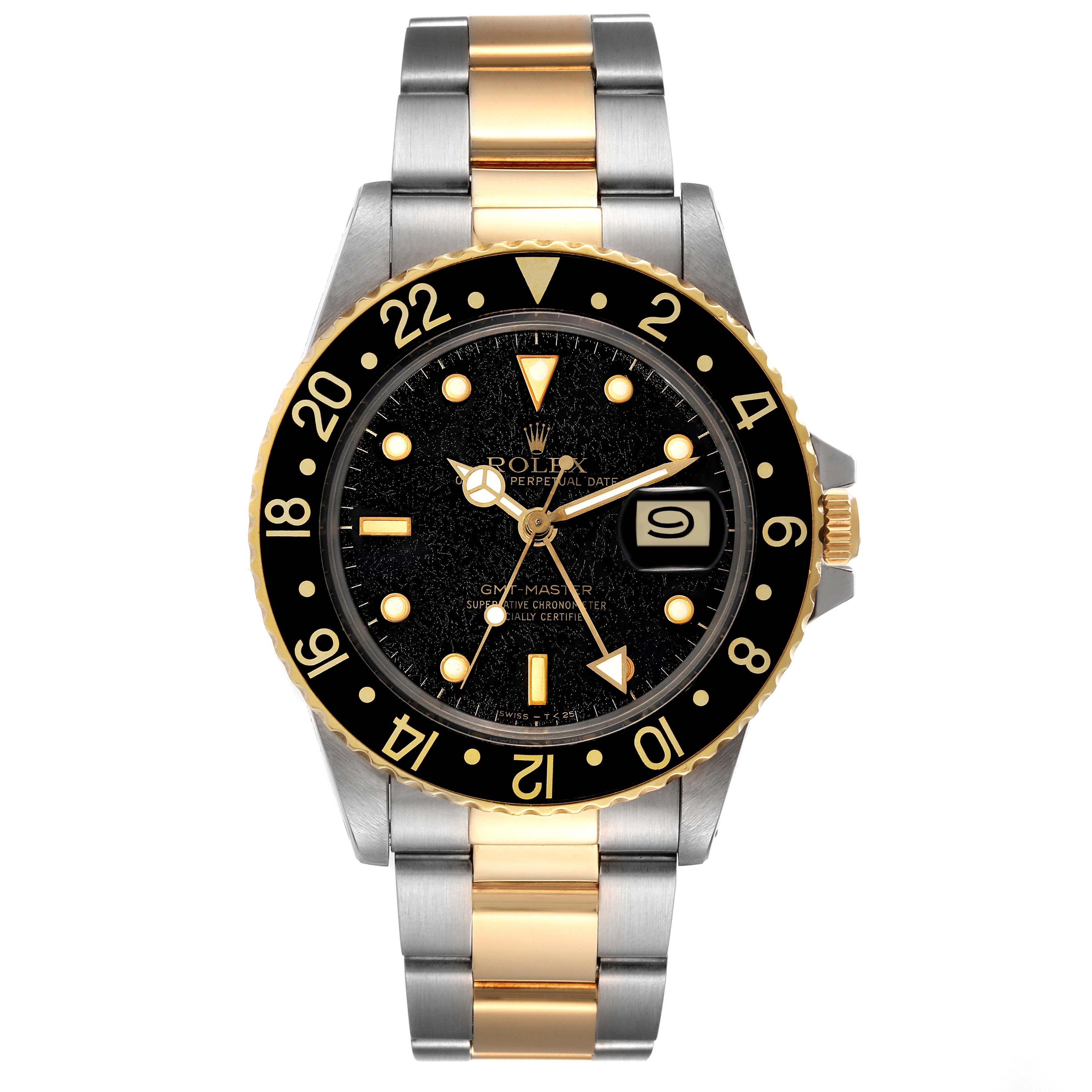 Rolex GMT Master Steel Yellow Gold Black Frosted Dial Vintage Watch 16753