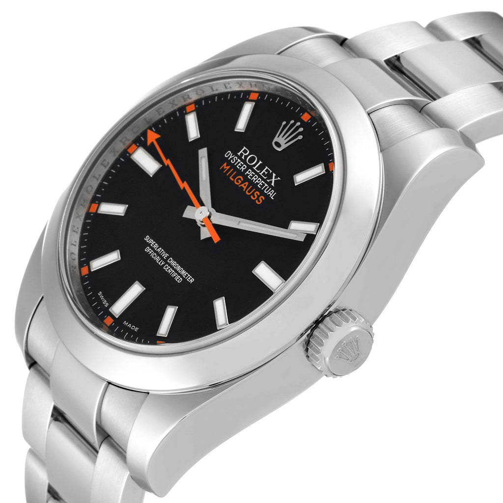 Rolex Milgauss Black Dial Domed Bezel Steel Mens Watch 116400 Box Card