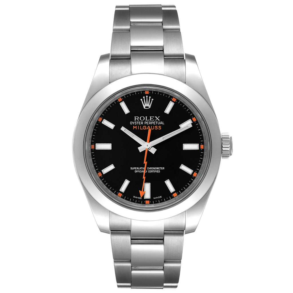 Rolex Milgauss Black Dial Domed Bezel Steel Mens Watch 116400 Box Card
