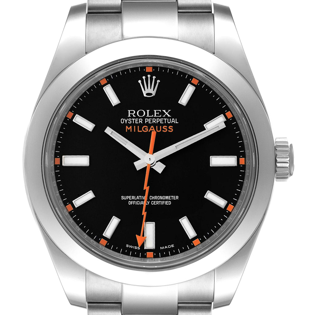 Rolex Milgauss Black Dial Domed Bezel Steel Mens Watch 116400 Box Card