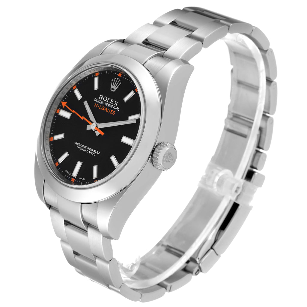 Rolex Milgauss Black Dial Domed Bezel Steel Mens Watch 116400 Box Card