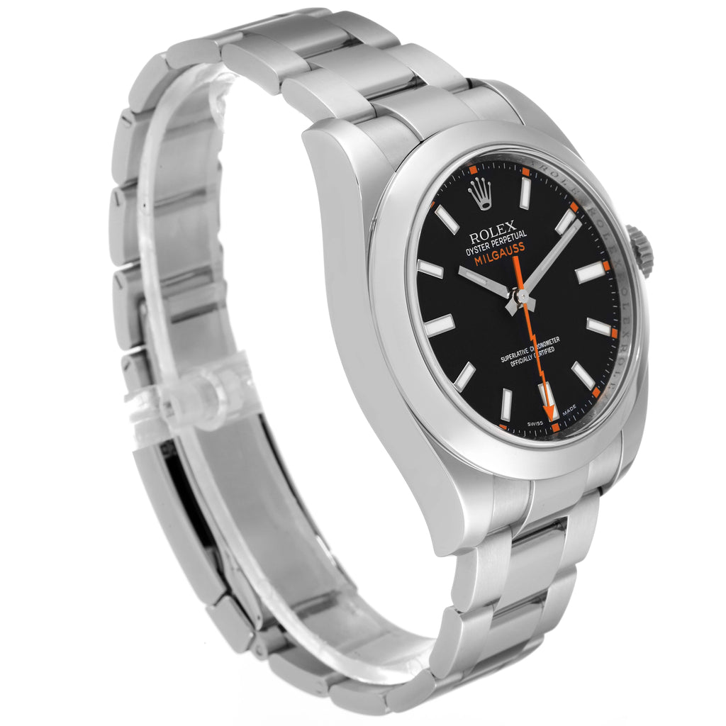Rolex Milgauss Black Dial Domed Bezel Steel Mens Watch 116400 Box Card