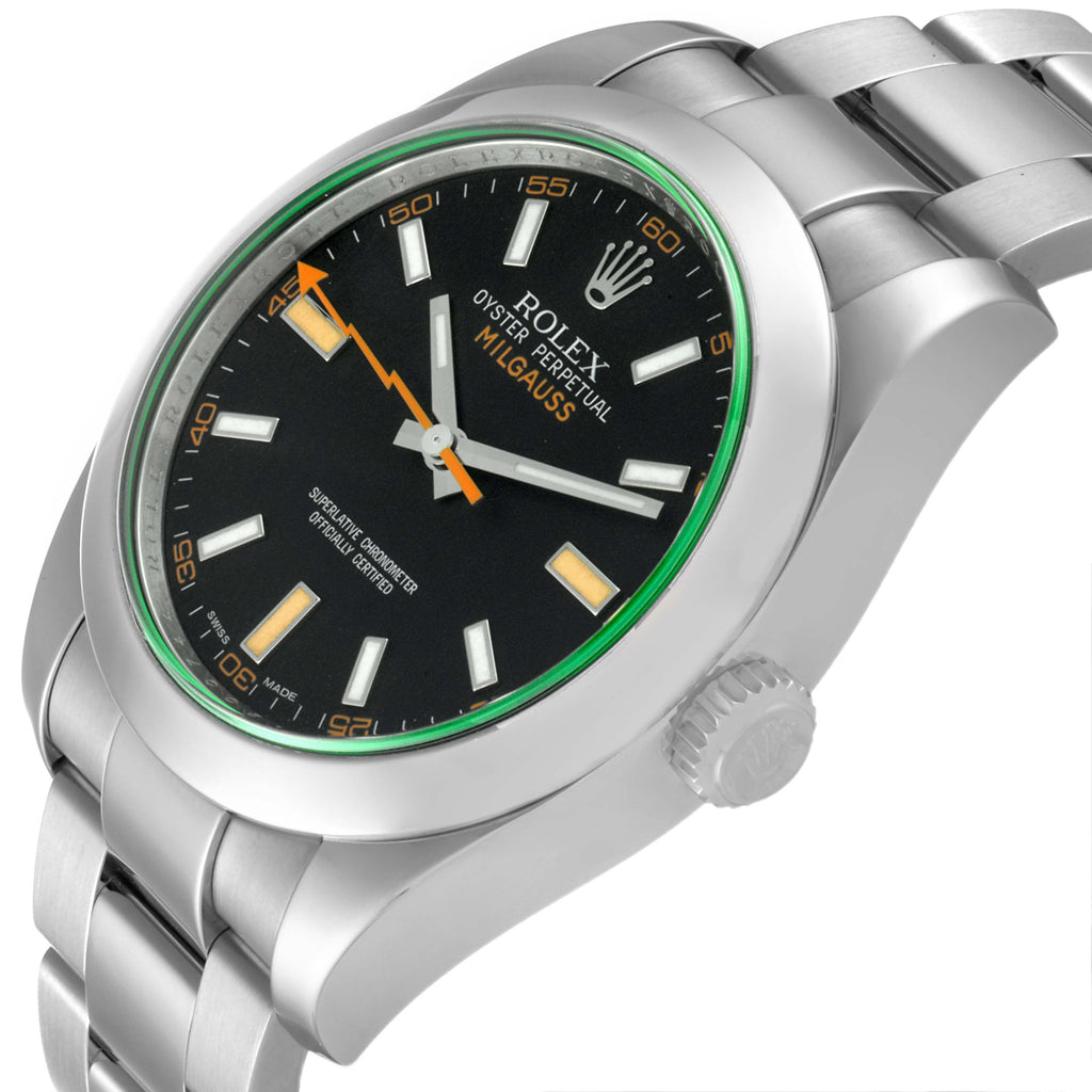Rolex Milgauss Black Dial Green Crystal Steel Mens Watch 116400GV