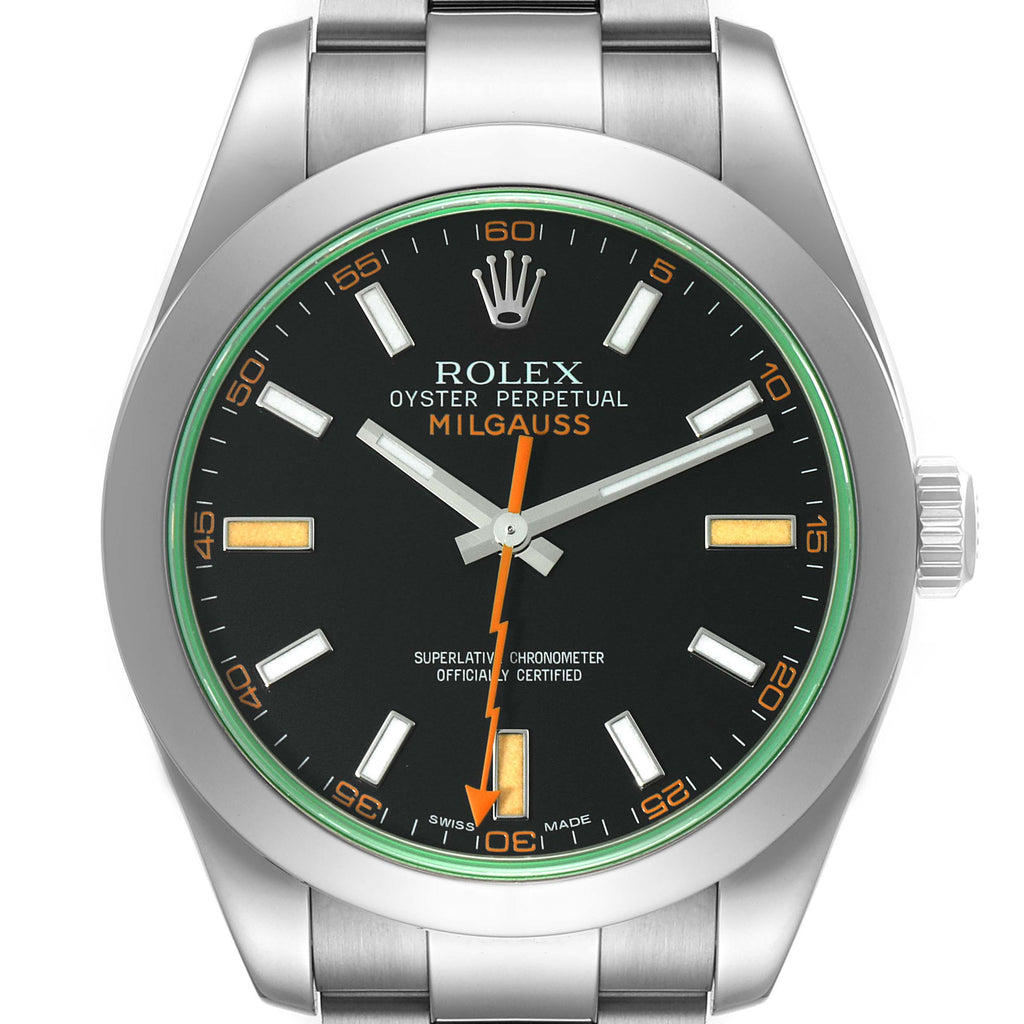 Rolex Milgauss Black Dial Green Crystal Steel Mens Watch 116400GV