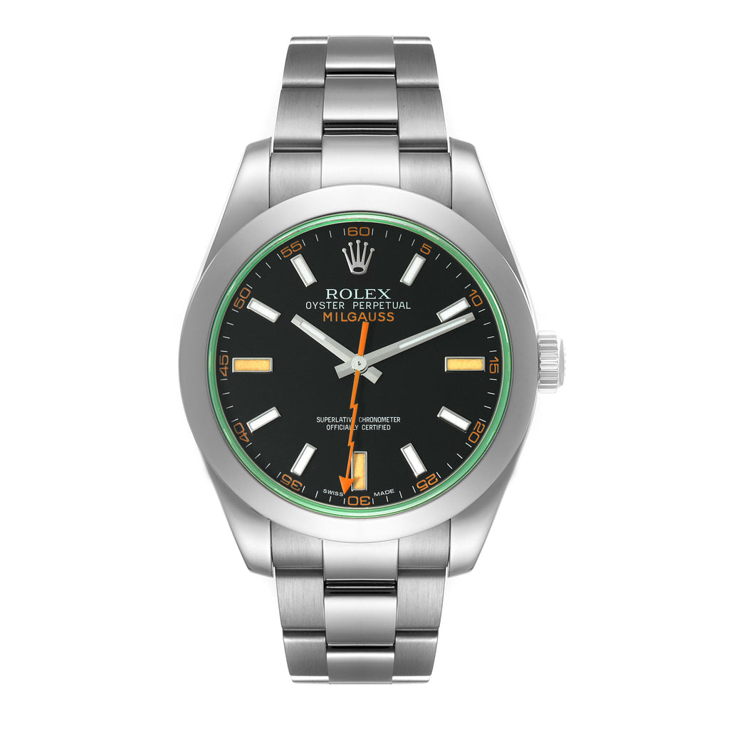 Rolex Milgauss Black Dial Green Crystal Steel Mens Watch 116400GV