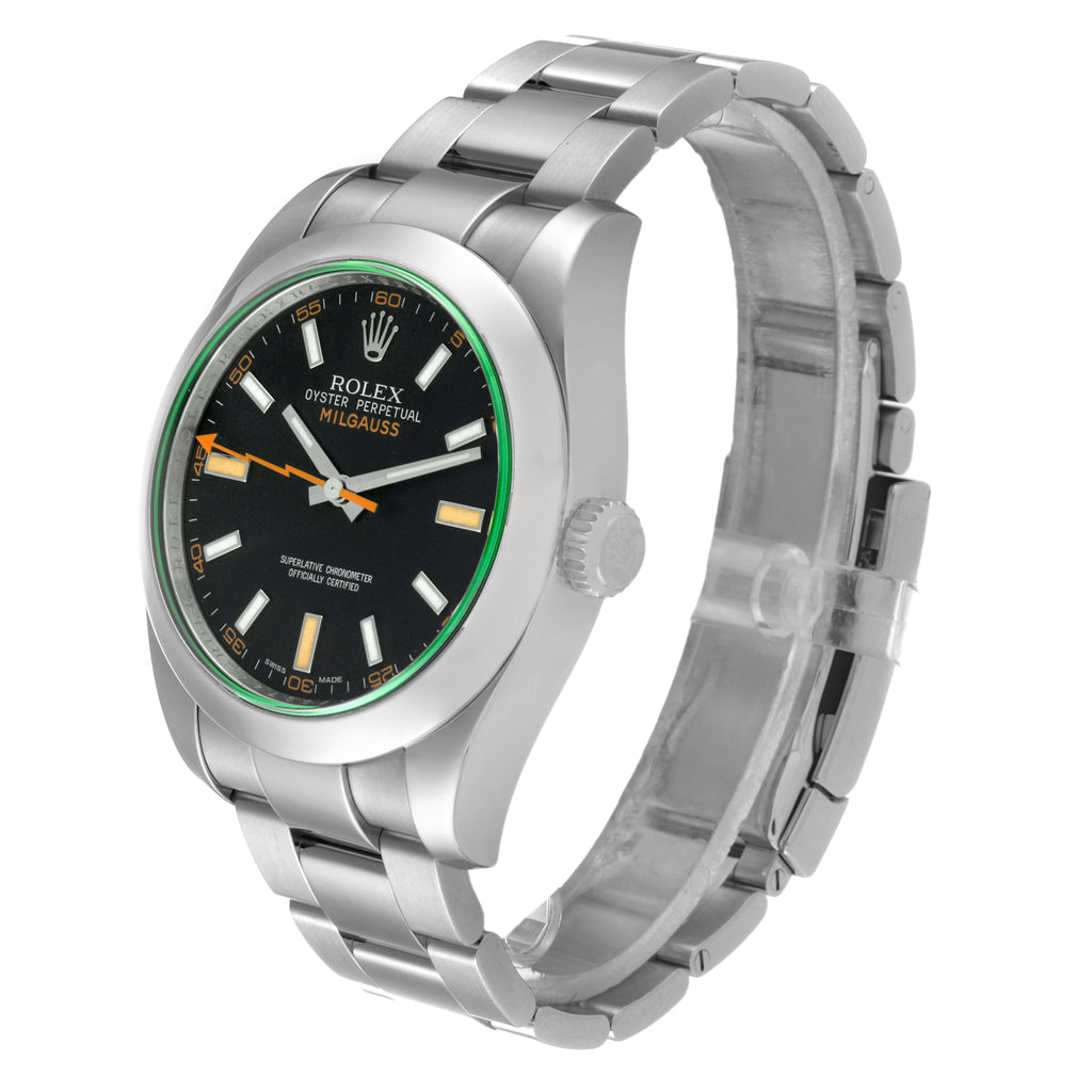 Rolex Milgauss Black Dial Green Crystal Steel Mens Watch 116400GV