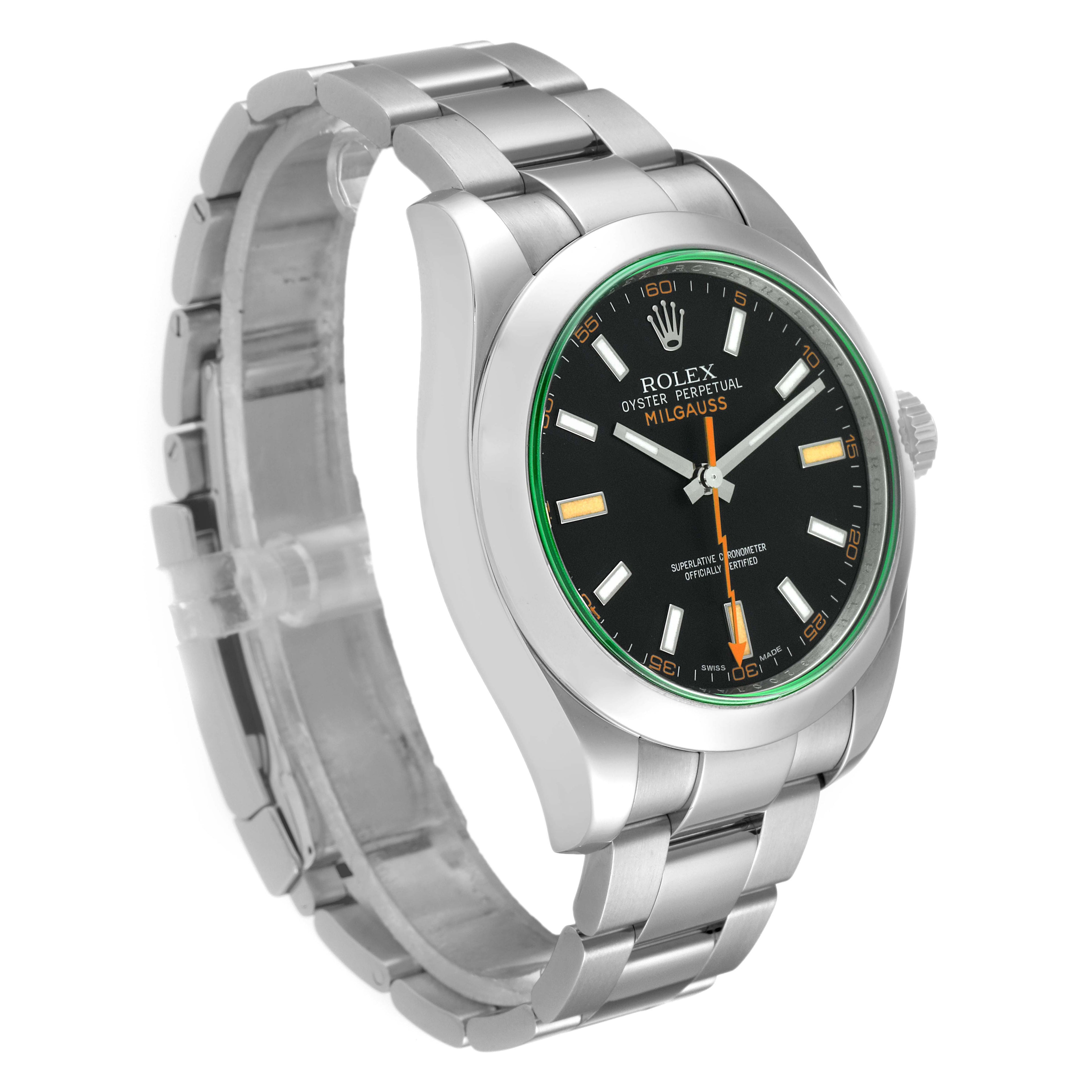 Rolex Milgauss Black Dial Green Crystal Steel Mens Watch 116400GV