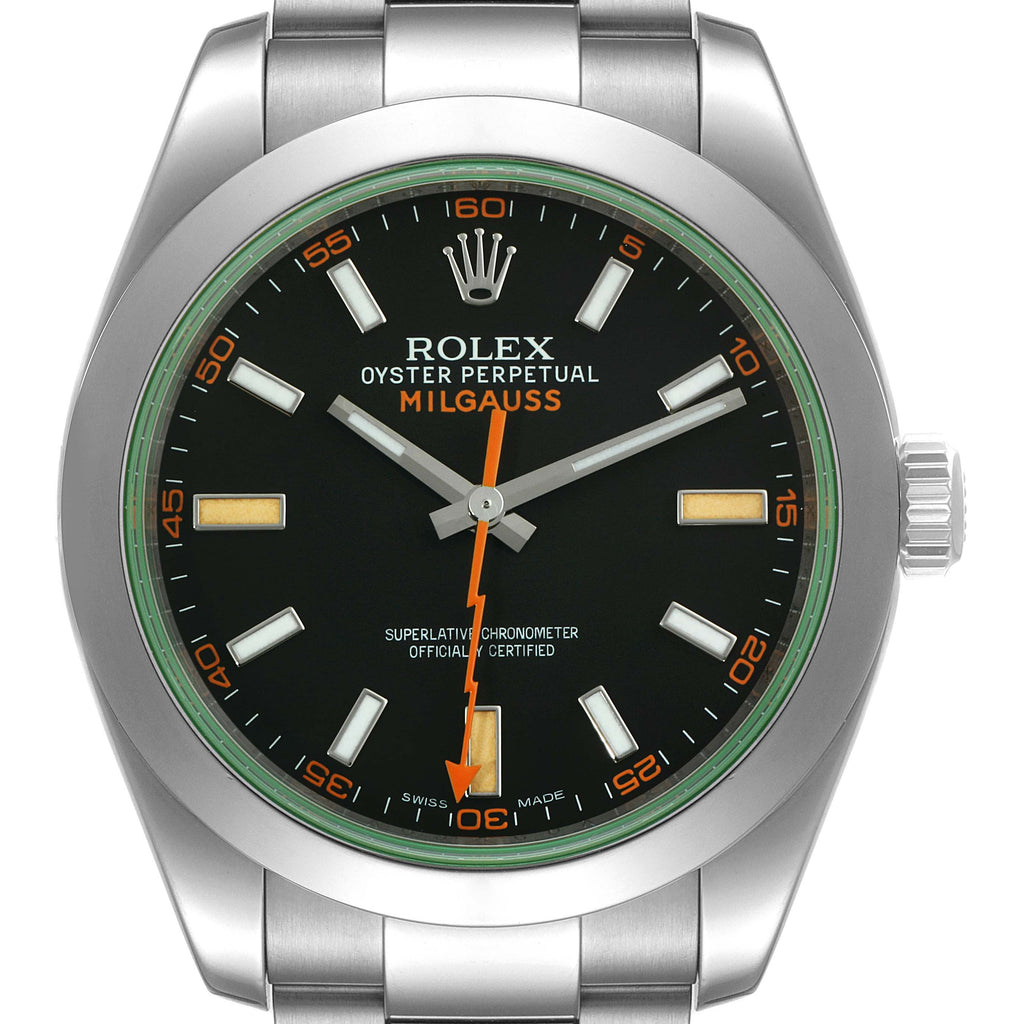Rolex Milgauss Black Dial Green Crystal Steel Mens Watch 116400GV Box Card