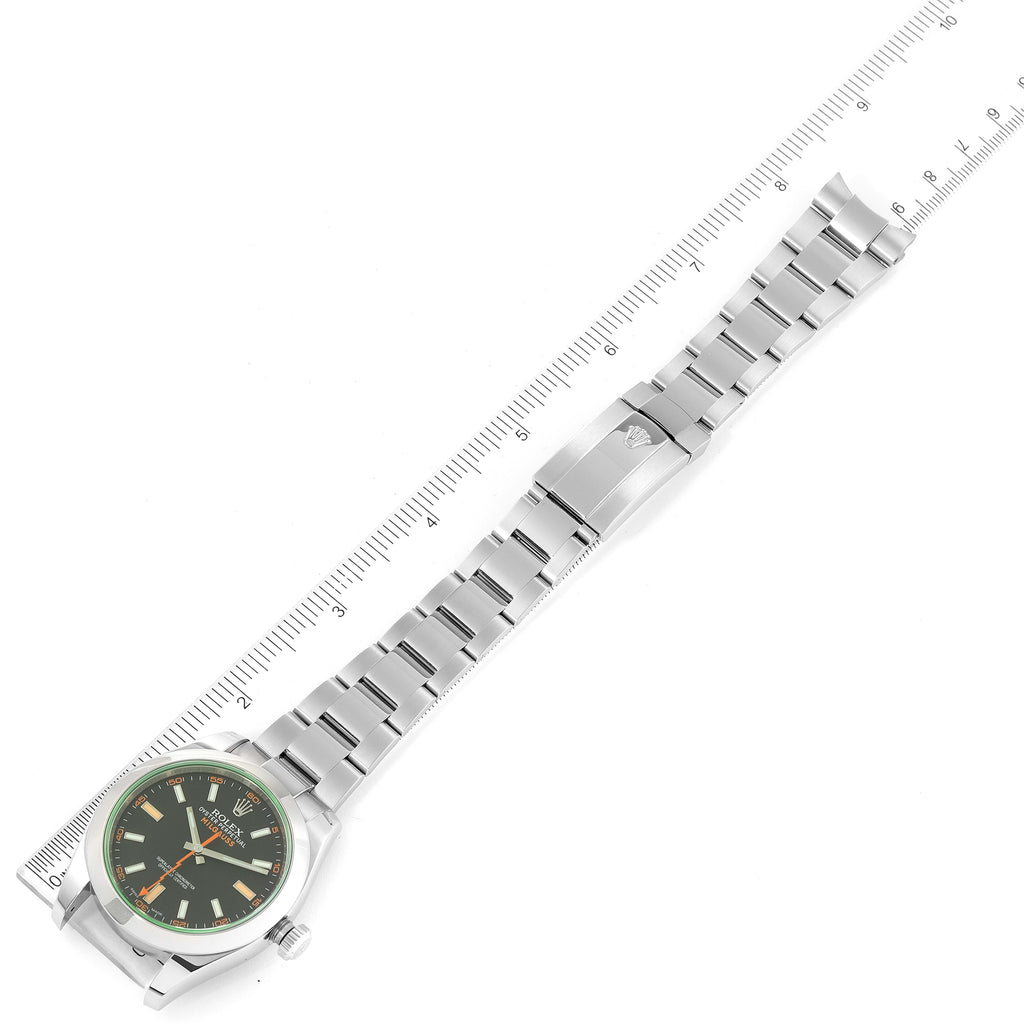 Rolex Milgauss Black Dial Green Crystal Steel Mens Watch 116400GV Box Card