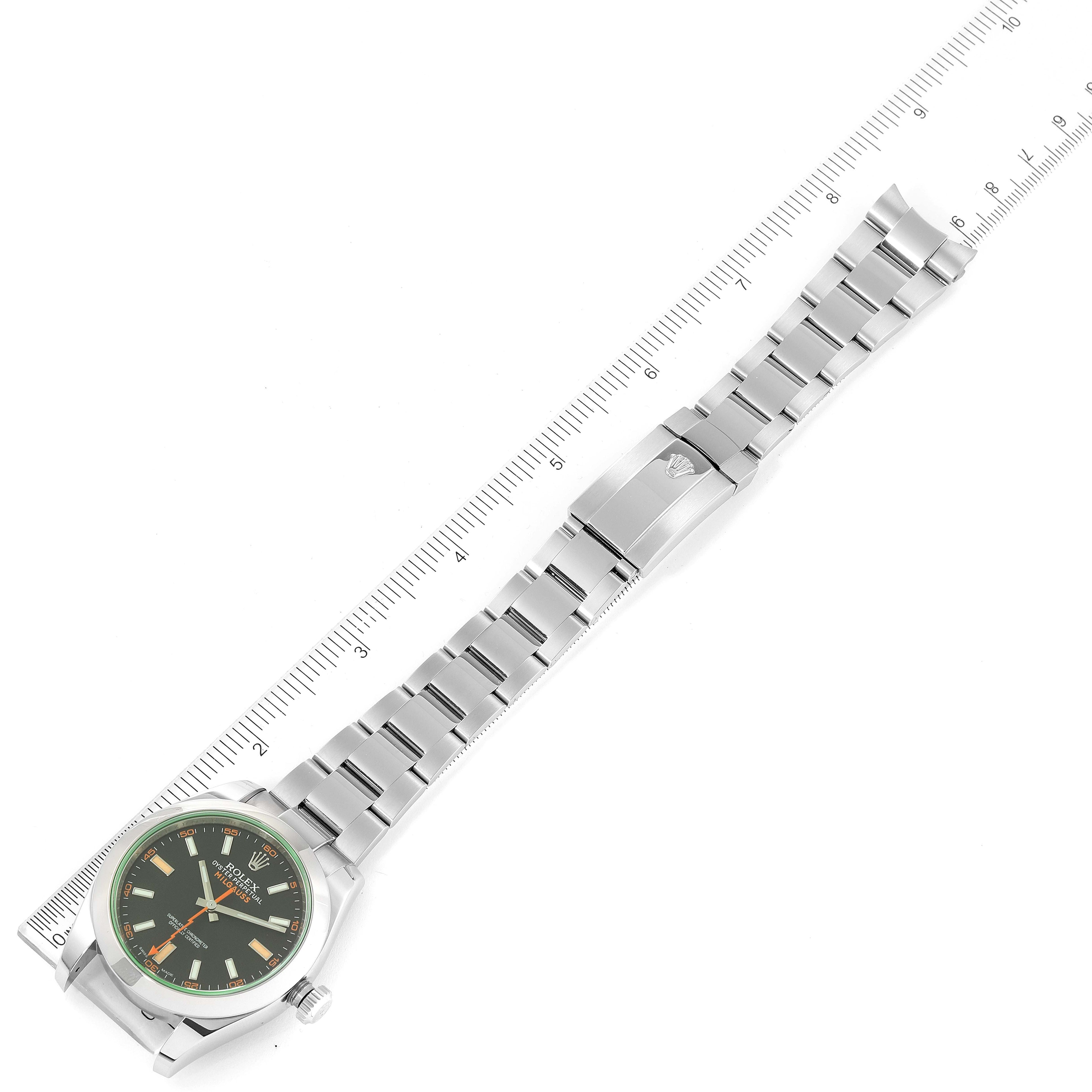 Rolex Milgauss Black Dial Green Crystal Steel Mens Watch 116400GV Box Card