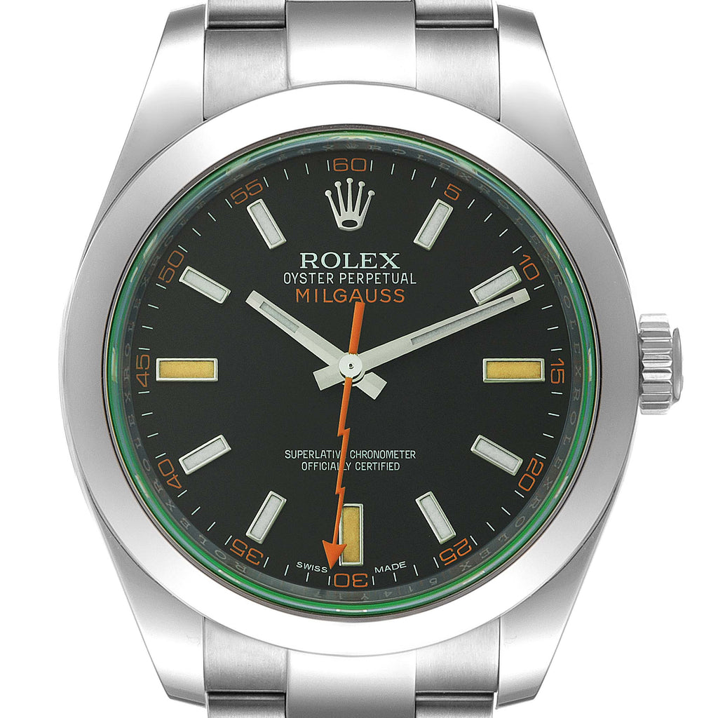 Rolex Milgauss Black Dial Green Crystal Steel Mens Watch 116400 Unworn
