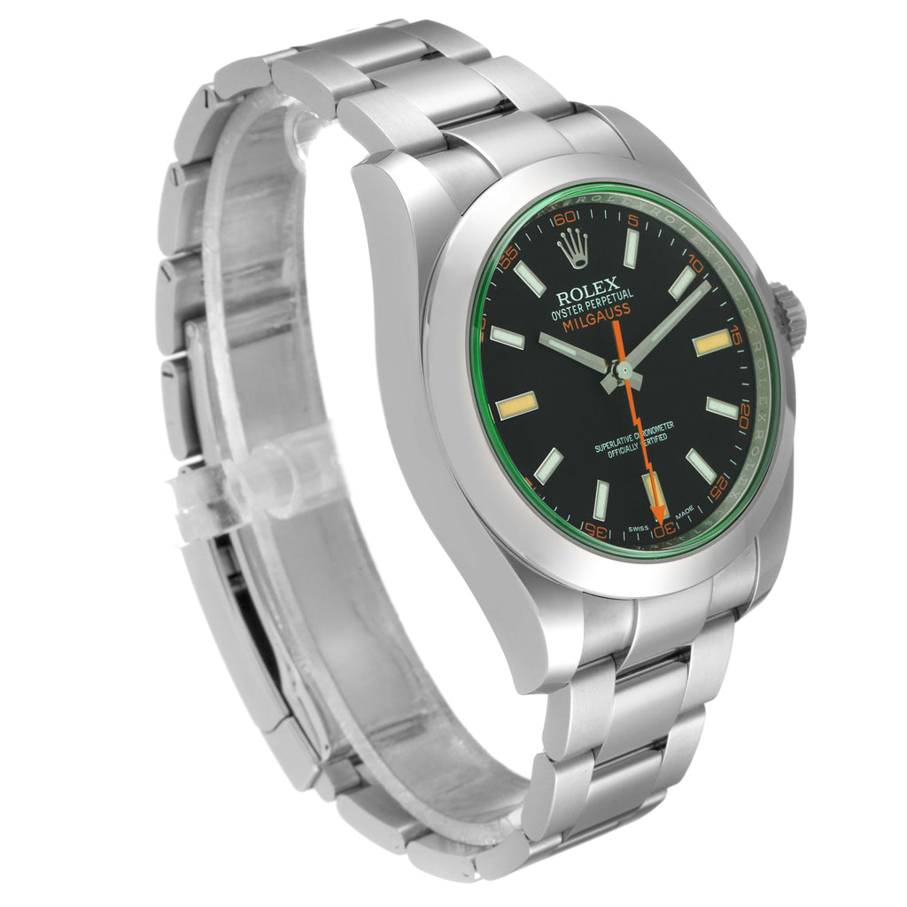 Rolex Milgauss Black Dial Green Crystal Steel Mens Watch 116400 Unworn