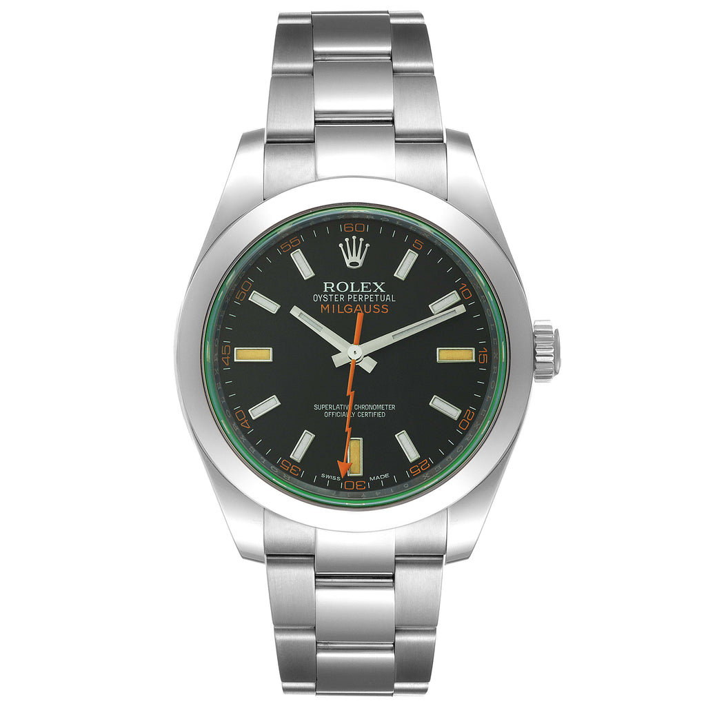 Rolex Milgauss Black Dial Green Crystal Steel Mens Watch 116400 Unworn