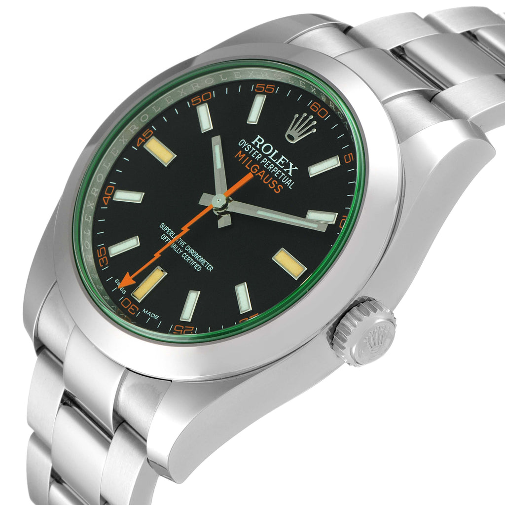 Rolex Milgauss Black Dial Green Crystal Steel Mens Watch 116400 Unworn