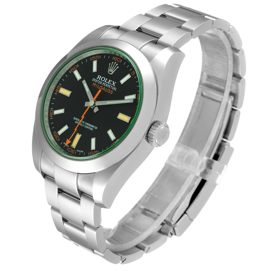 Rolex Milgauss Black Dial Green Crystal Steel Mens Watch 116400 Unworn