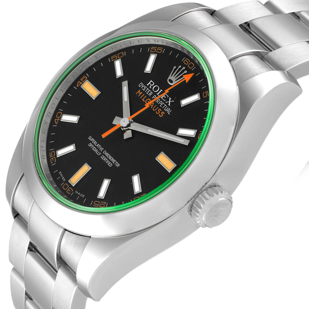 Rolex Milgauss Black Dial Green Crystal Steel Mens Watch 116400V