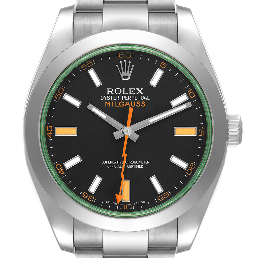 Rolex Milgauss Black Dial Green Crystal Steel Mens Watch 116400V