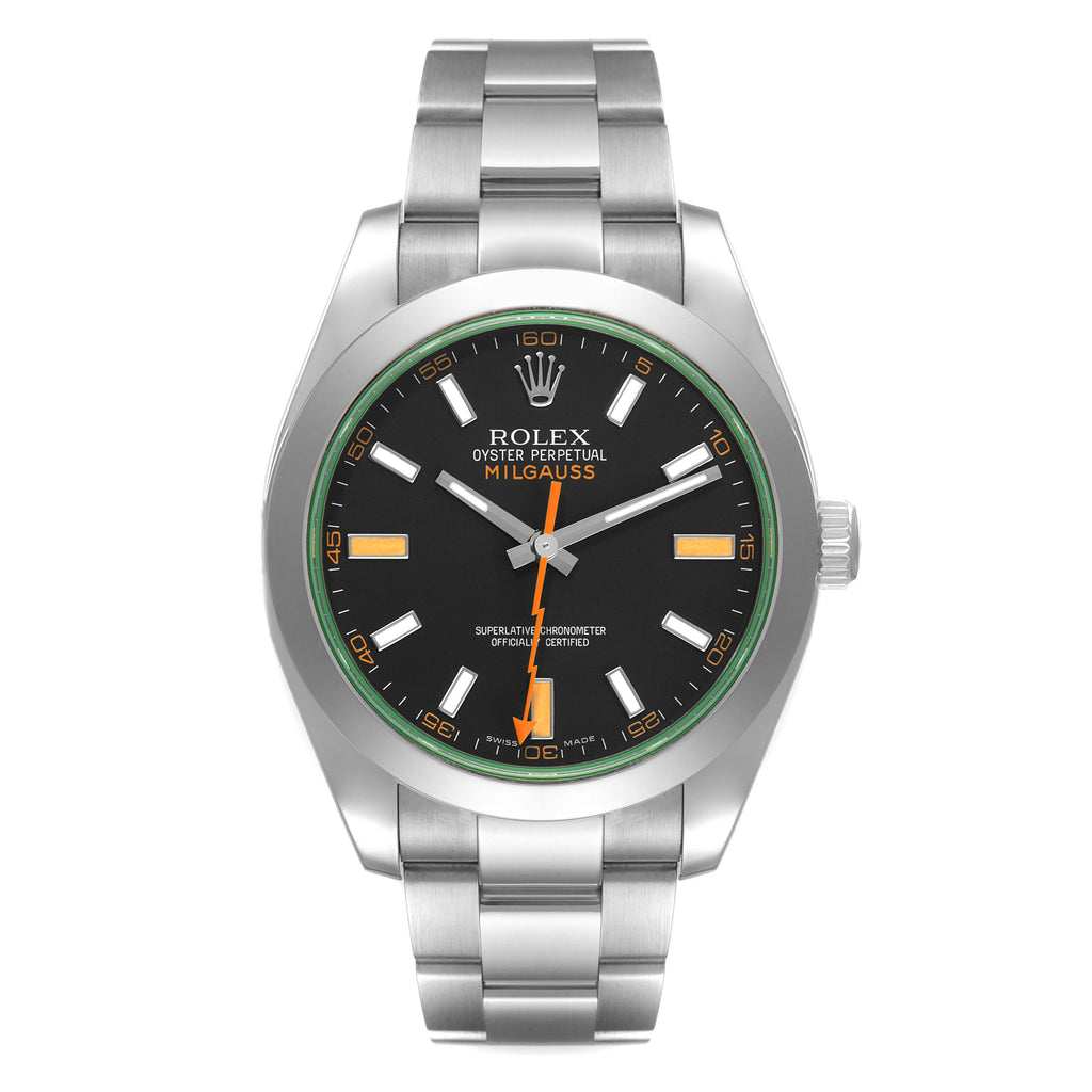 Rolex Milgauss Black Dial Green Crystal Steel Mens Watch 116400V
