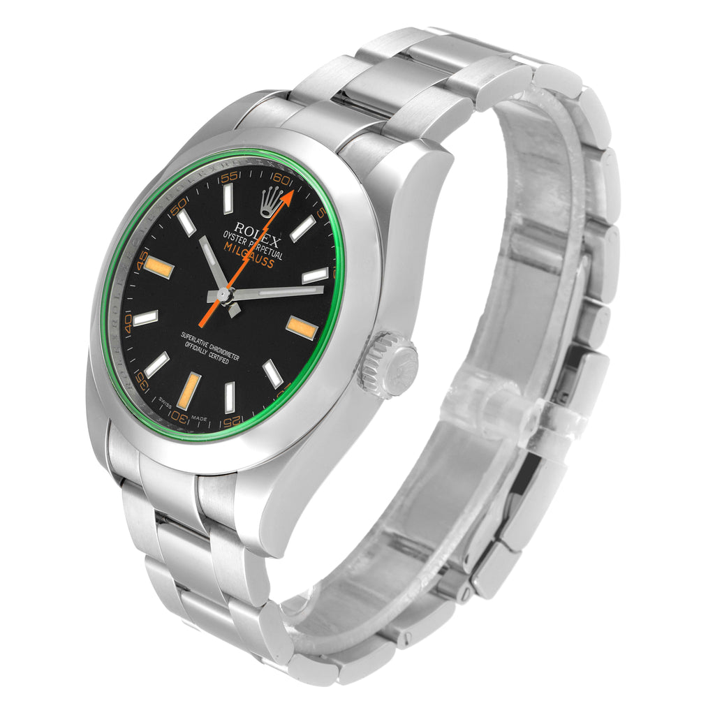 Rolex Milgauss Black Dial Green Crystal Steel Mens Watch 116400V
